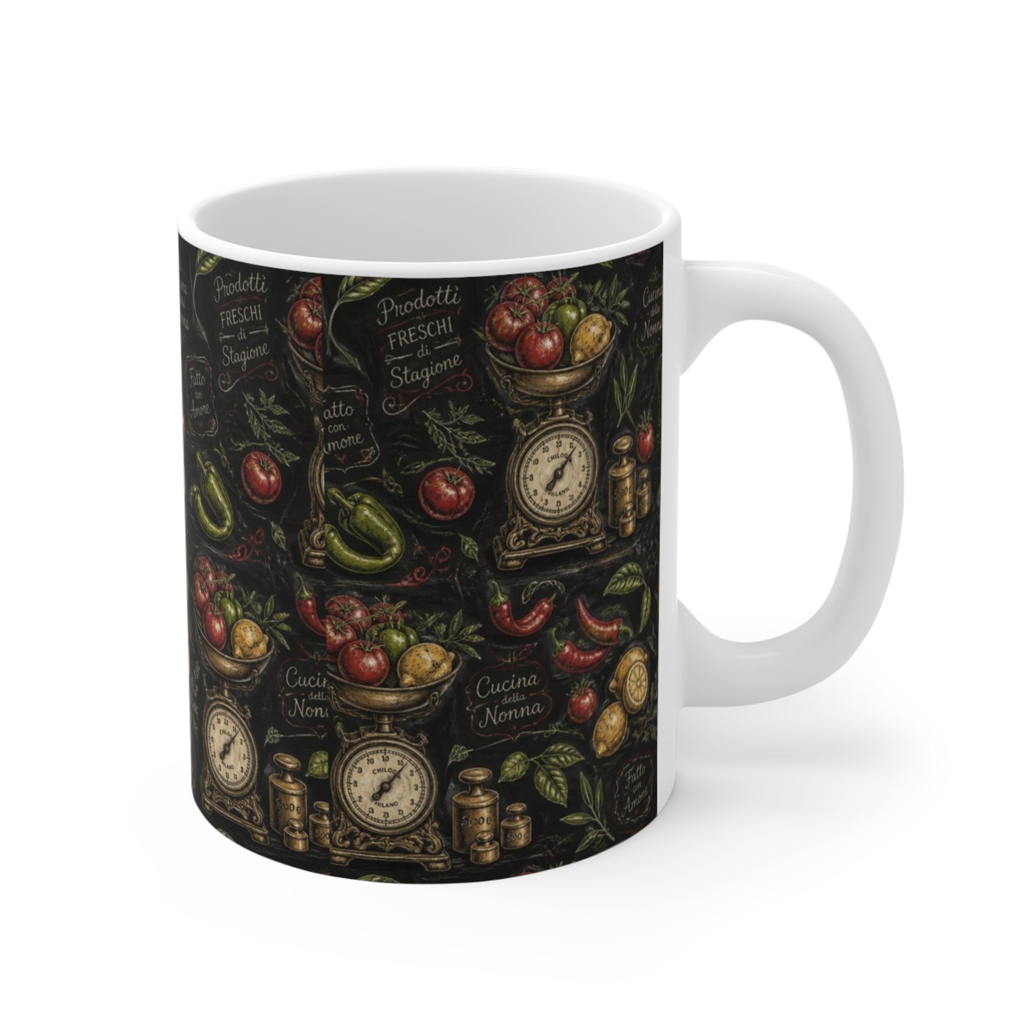 Vintage Kitchen Scale 11oz Ceramic Mug Mediterranean Kitchen Chalk Art Design Italian Cottagecore Gift