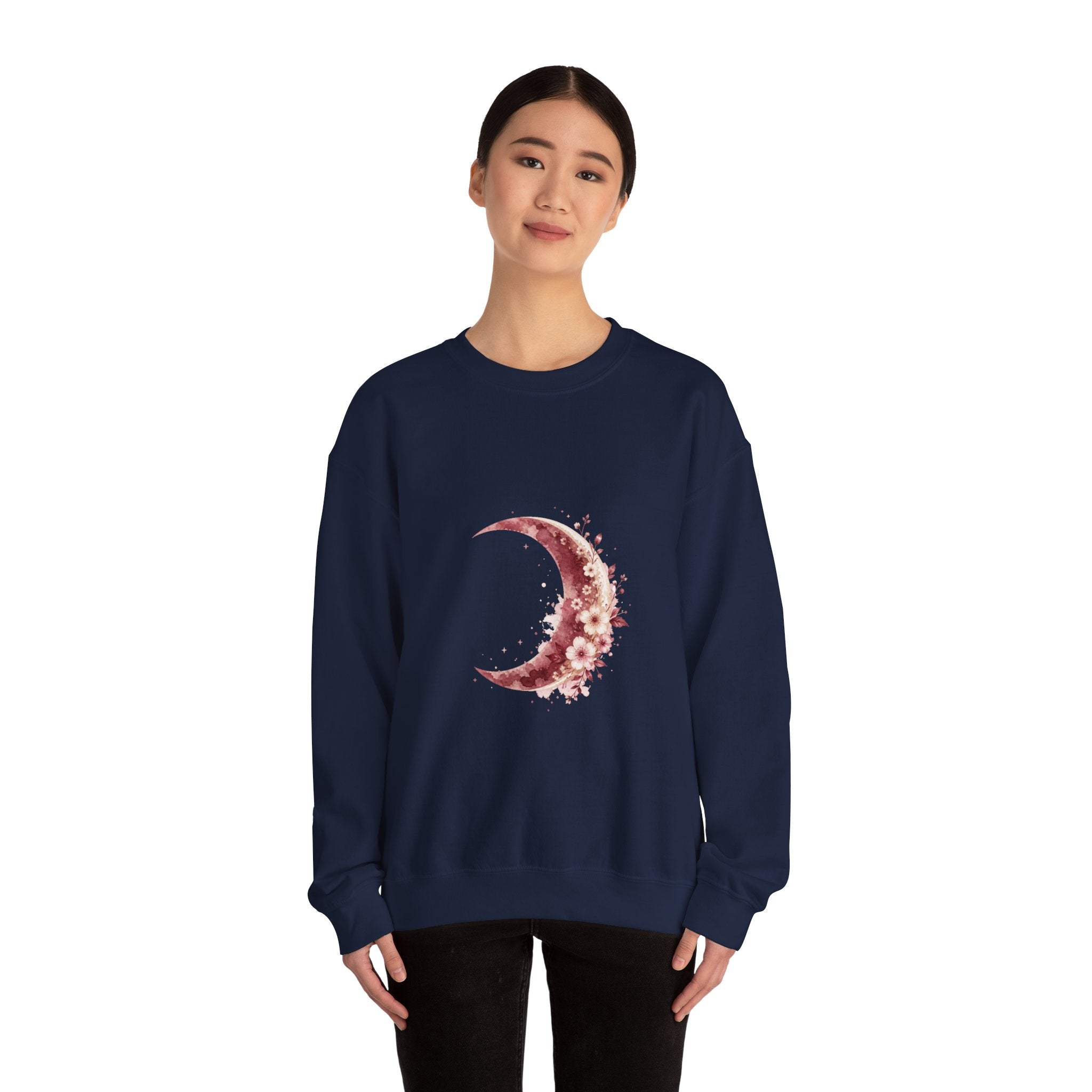 Matching Couple Sweatshirt - Waxing & Waning Moon Matching Couple Premium Fleece Sweatshirt Watercolor Art His Hers Birthday Gift - Design A