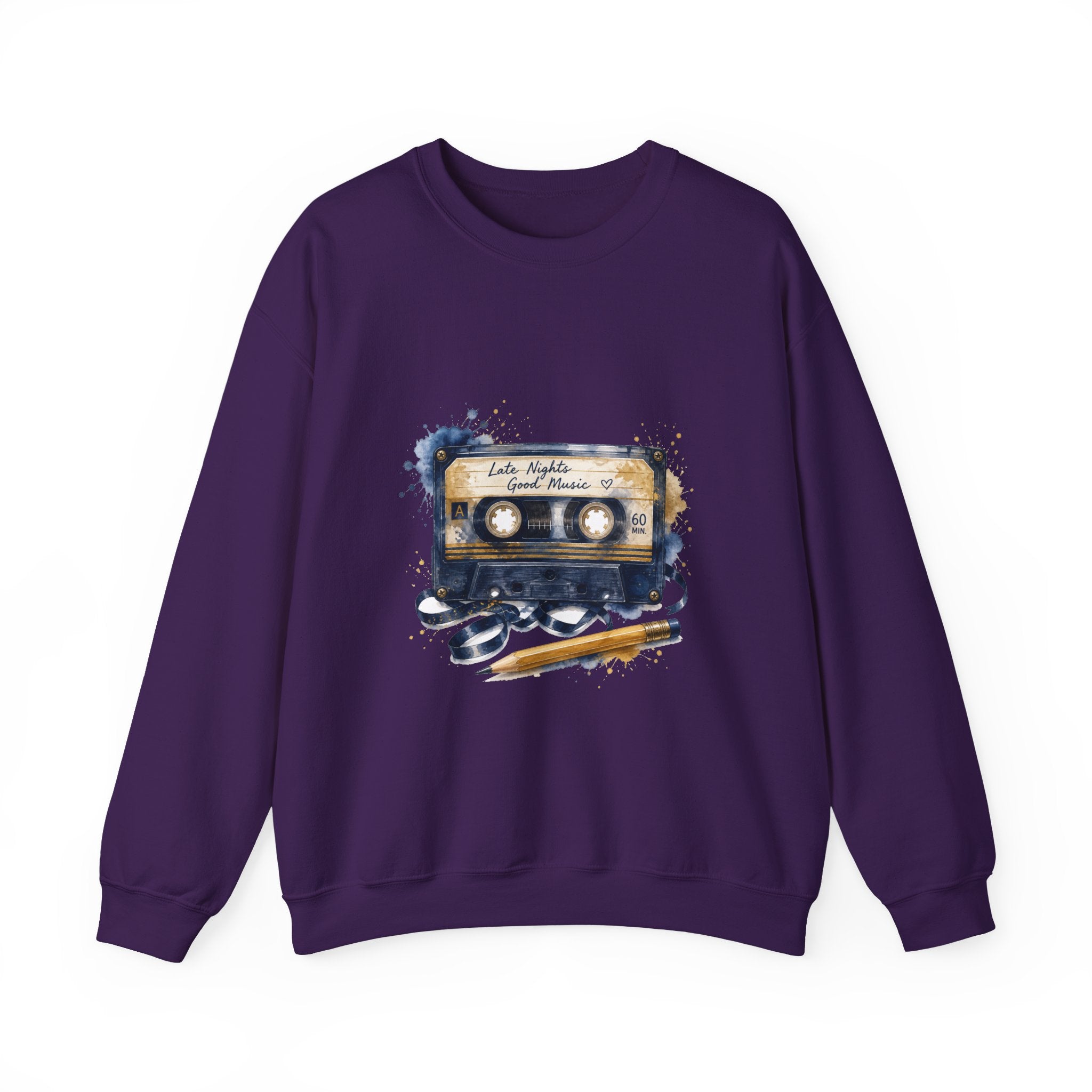 Matching Couple Sweatshirt - Vinyl & Cassette Matching Couple Crewneck Sweatshirt Watercolor Art His Hers Engagement Gift - Design B