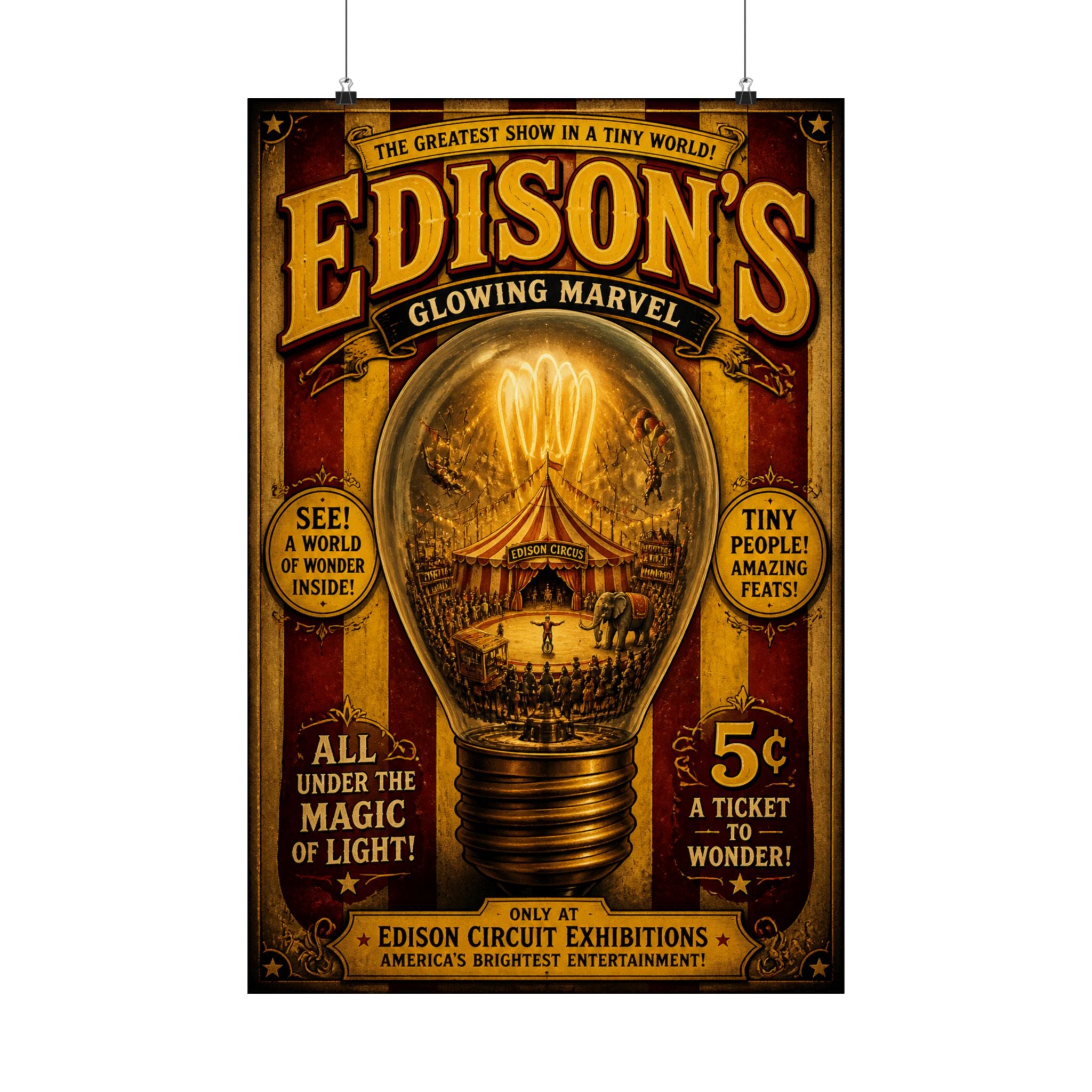 Light Bulb Circus Wall Art Poster 24×36 Vintage Circus Bedroom Decor Maximalist Print