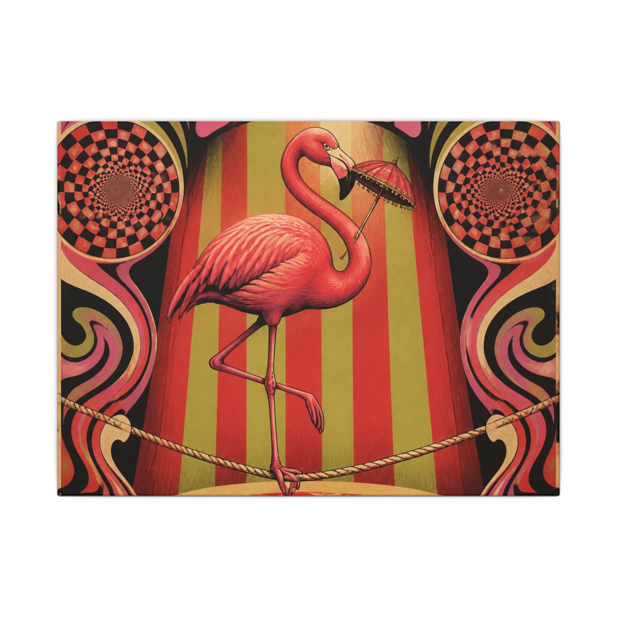 Flamingo Tightrope Wall Art Canvas 16×20 Psychedelic Cafe Decor Maximalist Print