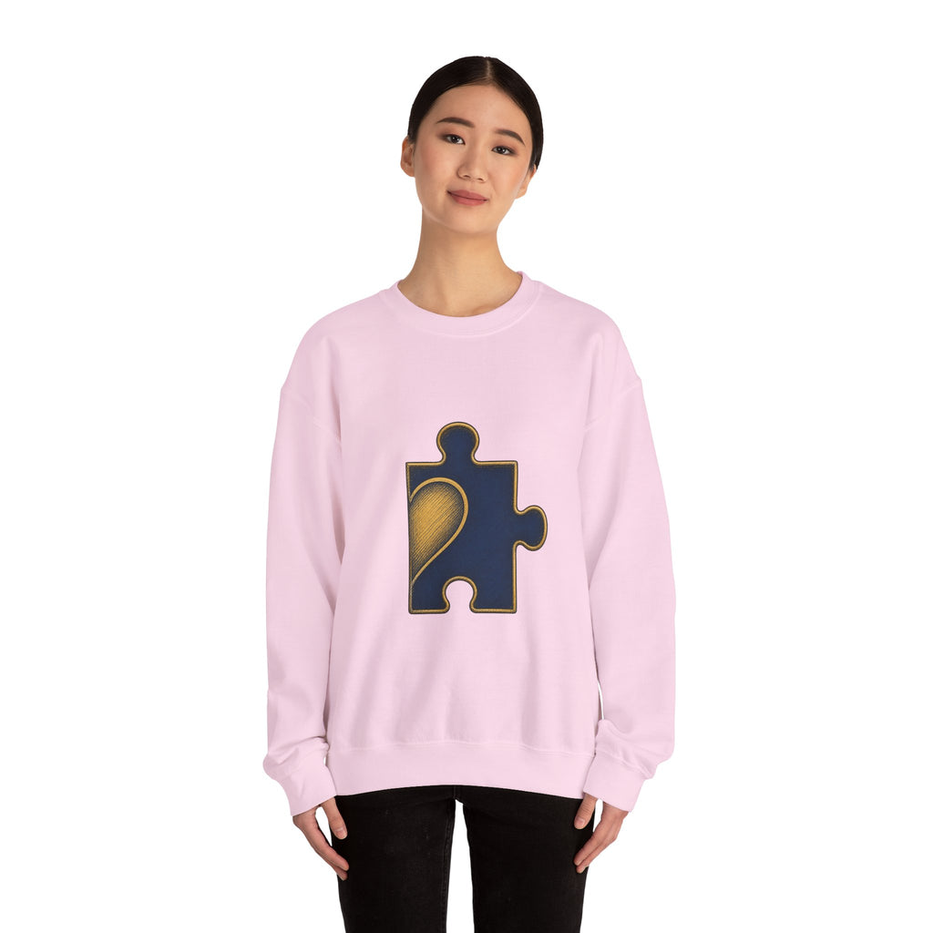 Matching Couple Sweatshirt - Puzzle Pieces Matching Couple Premium Fleece Sweatshirt Hand-Drawn Art His Hers Anniversary Gift - Design B