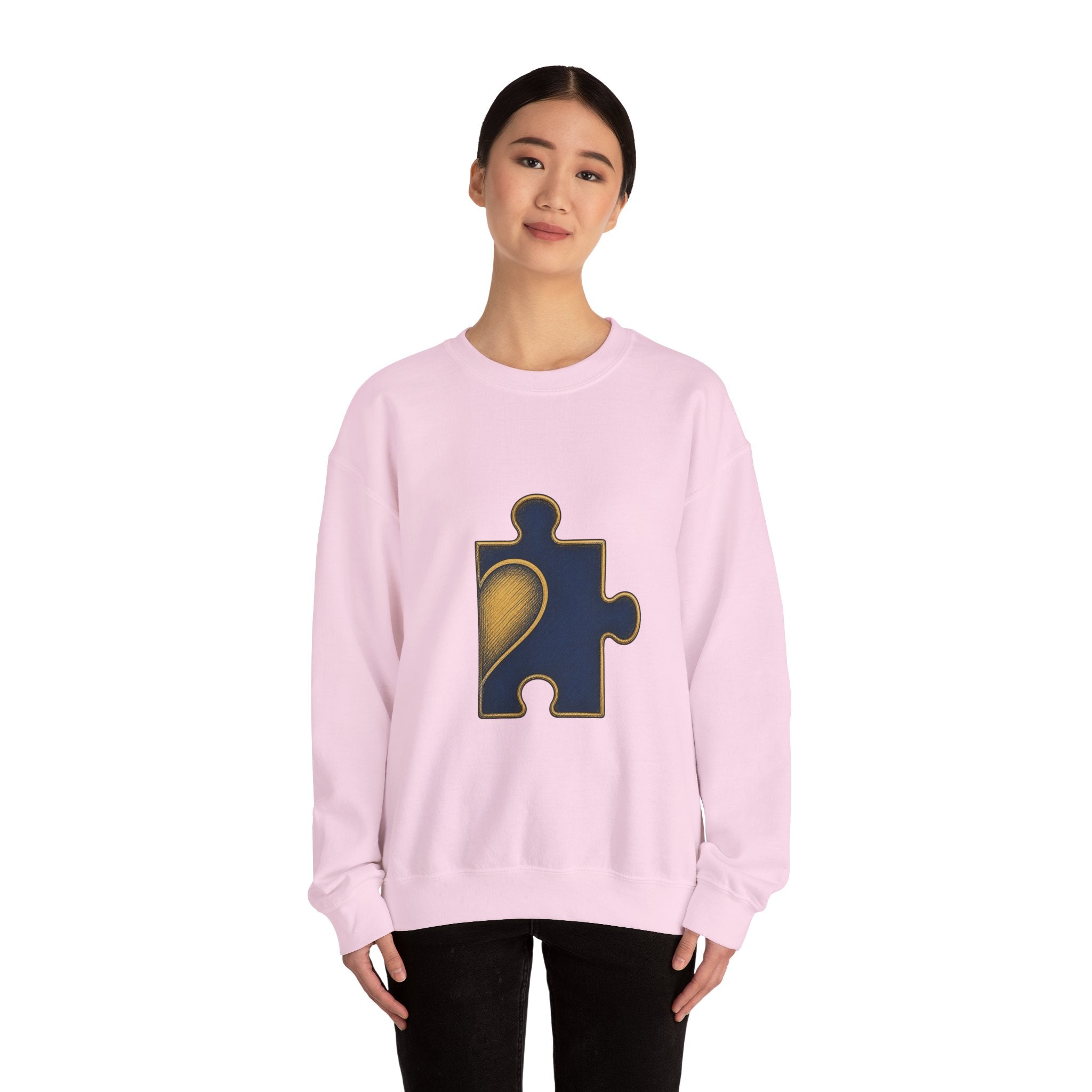 Matching Couple Sweatshirt - Puzzle Pieces Matching Couple Premium Fleece Sweatshirt Hand-Drawn Art His Hers Anniversary Gift - Design B