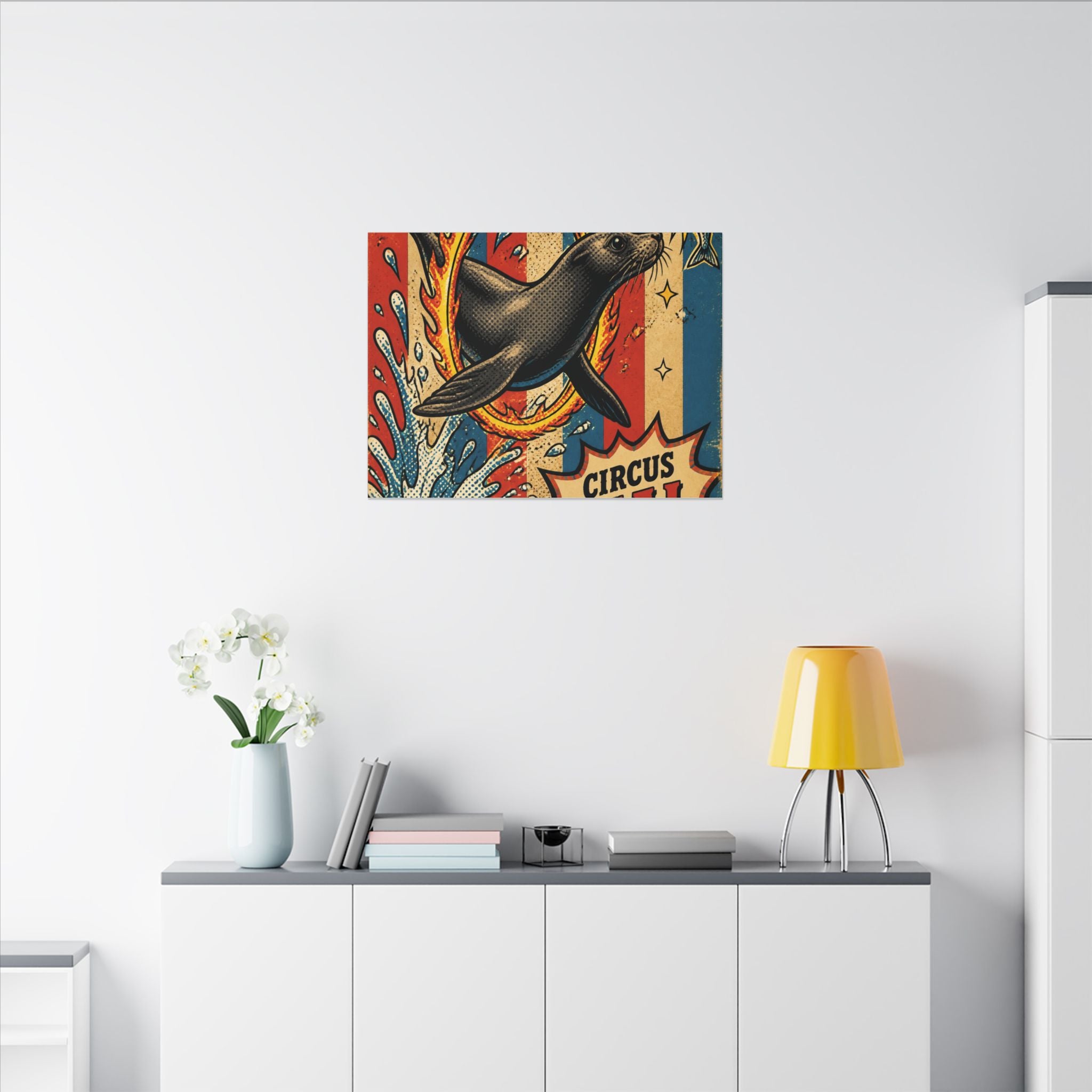 Seal Fire Hoop Wall Art Canvas 16×20 Pop Art Living Room Decor Maximalist Print