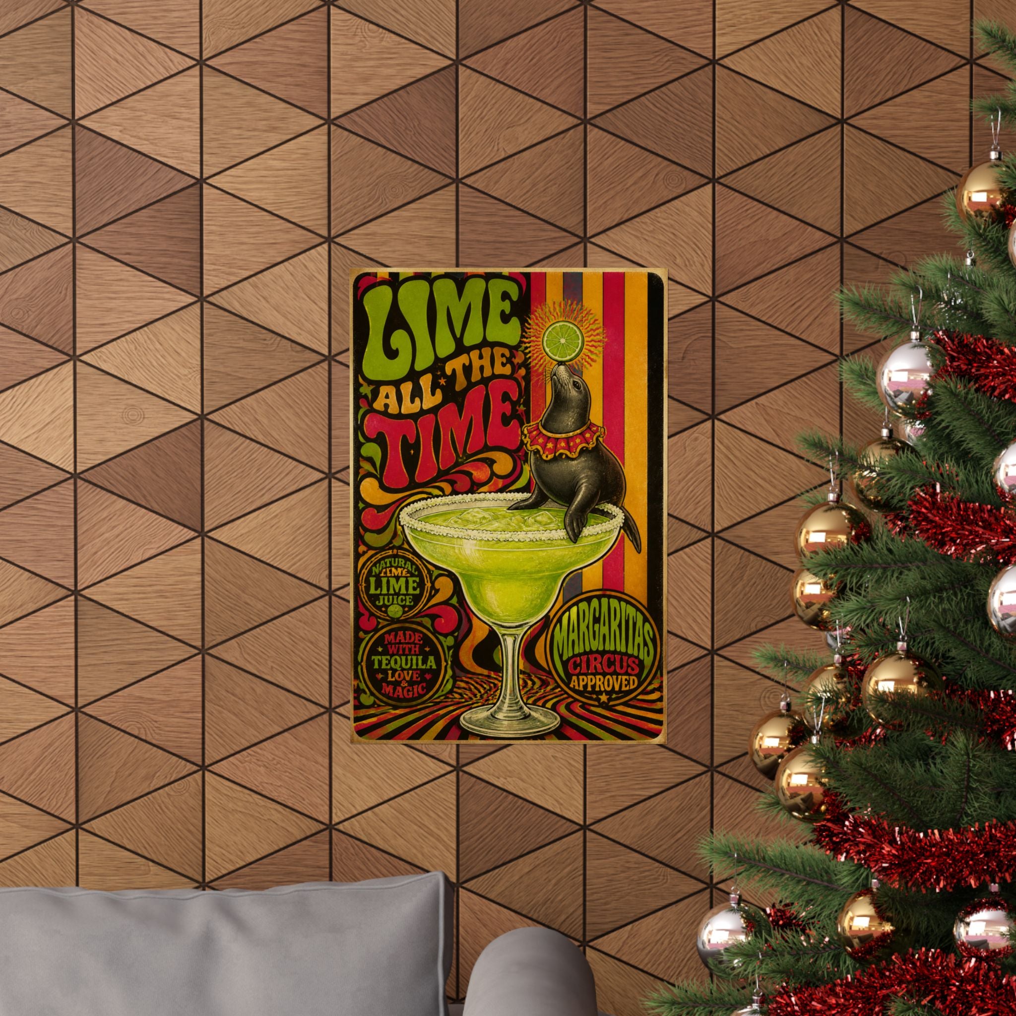 Margarita Balancing Seal Wall Art Poster 24×36 Psychedelic Dining Room Decor Maximalist Print