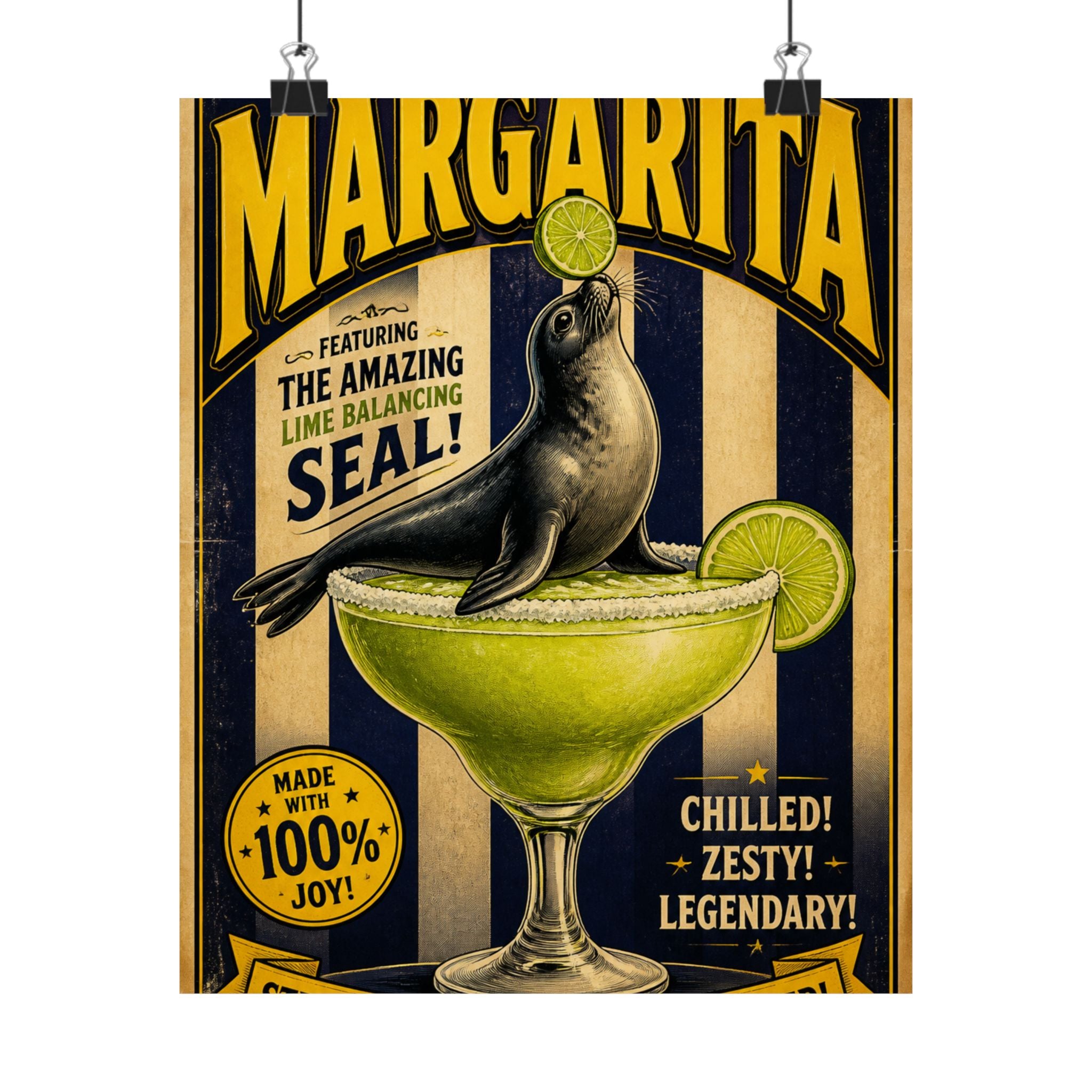 Margarita Balancing Seal Wall Art Poster 24×36 Vintage Circus Bedroom Decor Maximalist Print