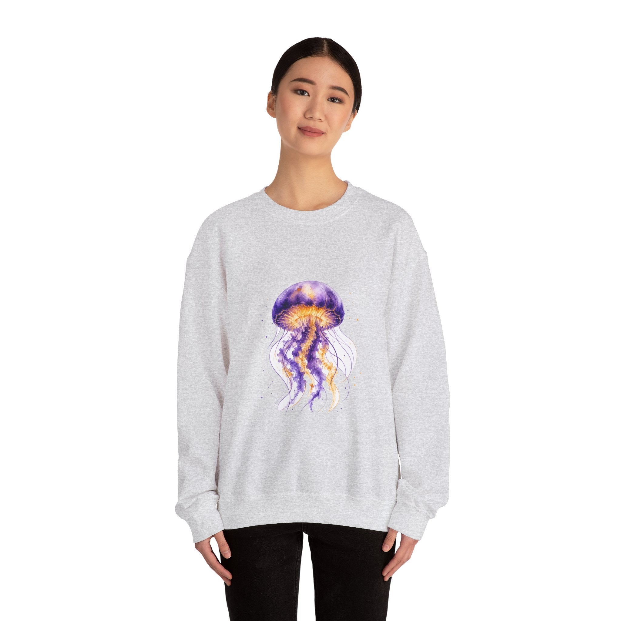 Matching Couple Sweatshirt - Octopus & Jellyfish Matching Couple Comfort Colors Crew Watercolor Art His Hers Birthday Gift - Design B