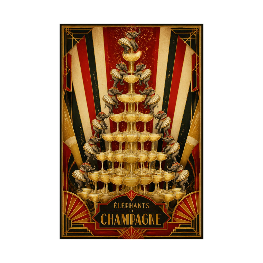 Champagne Tower Elephants Wall Art Poster 24×36 Art Deco Bar Area Decor Maximalist Print