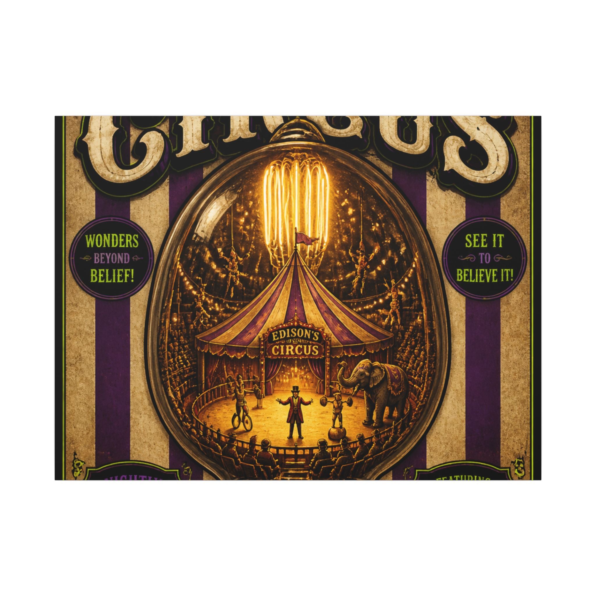 Light Bulb Circus Wall Art Canvas 16×20 Vintage Circus Kitchen Decor Maximalist Print