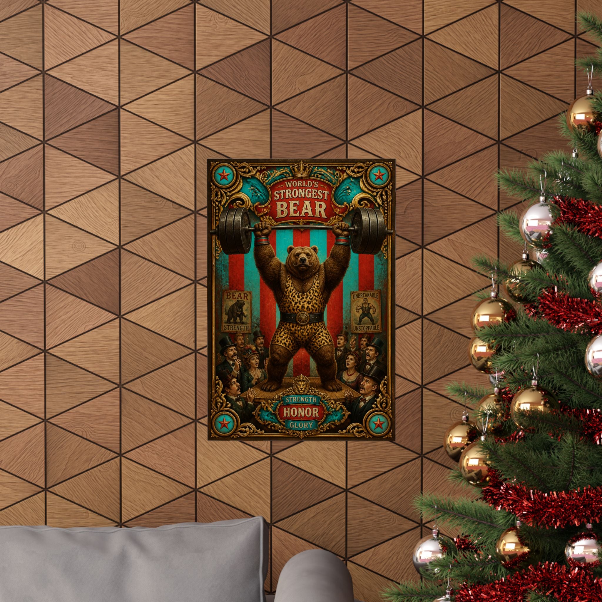 Strongman Bear Wall Art Poster 24×36 Baroque Studio Decor Maximalist Print