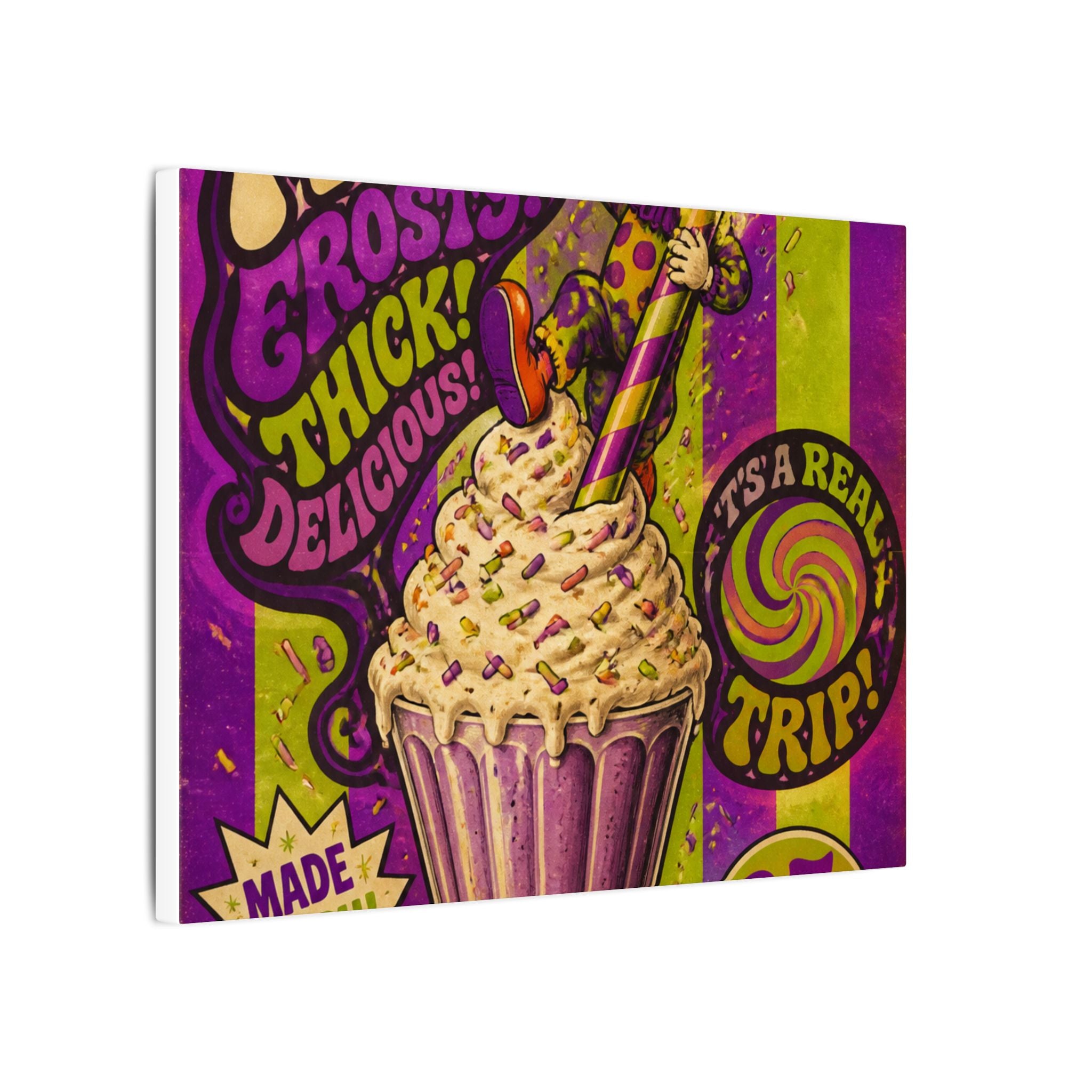 Milkshake Slide Clown Wall Art Canvas 16×20 Psychedelic Cafe Decor Maximalist Print