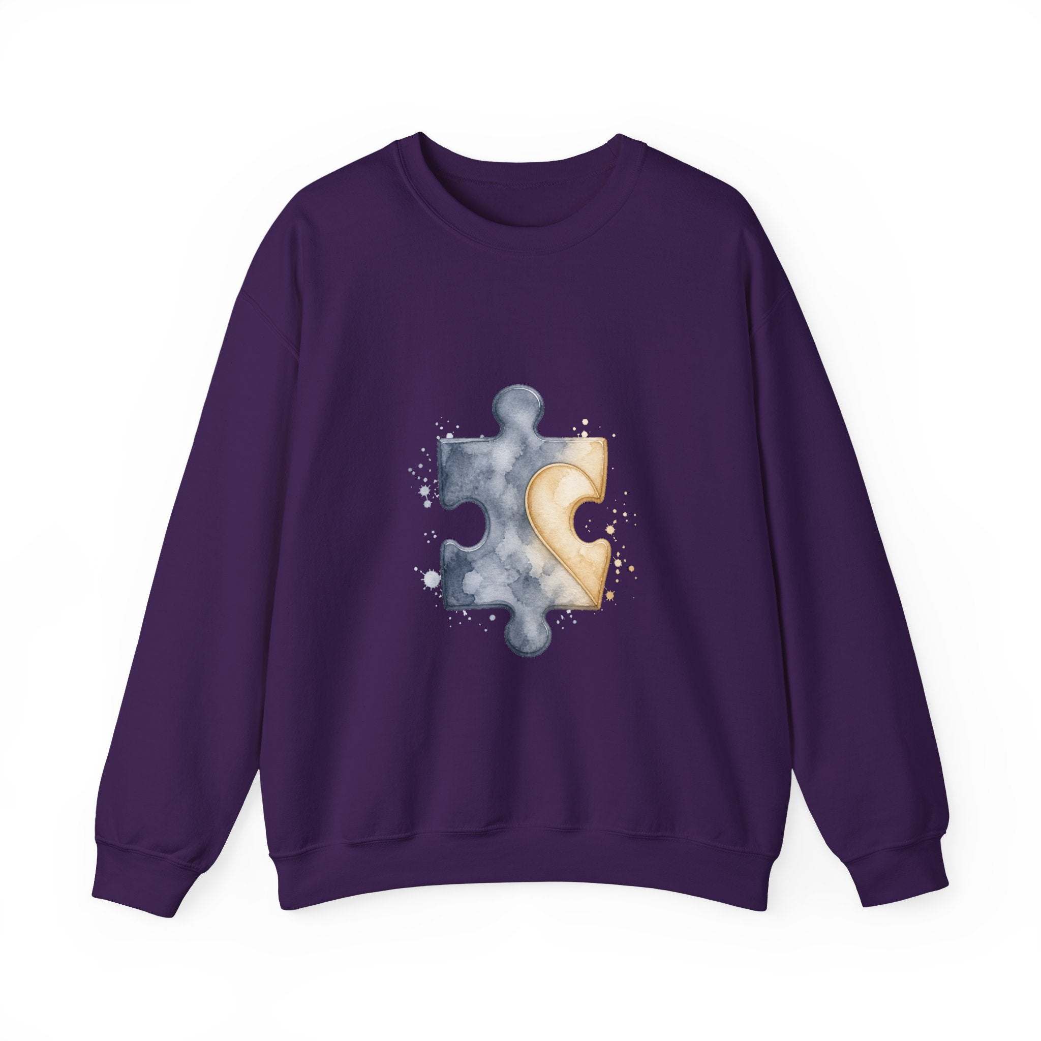Matching Couple Sweatshirt - Puzzle Pieces Matching Couple Premium Fleece Sweatshirt Watercolor Art His Hers Birthday Gift - Design A