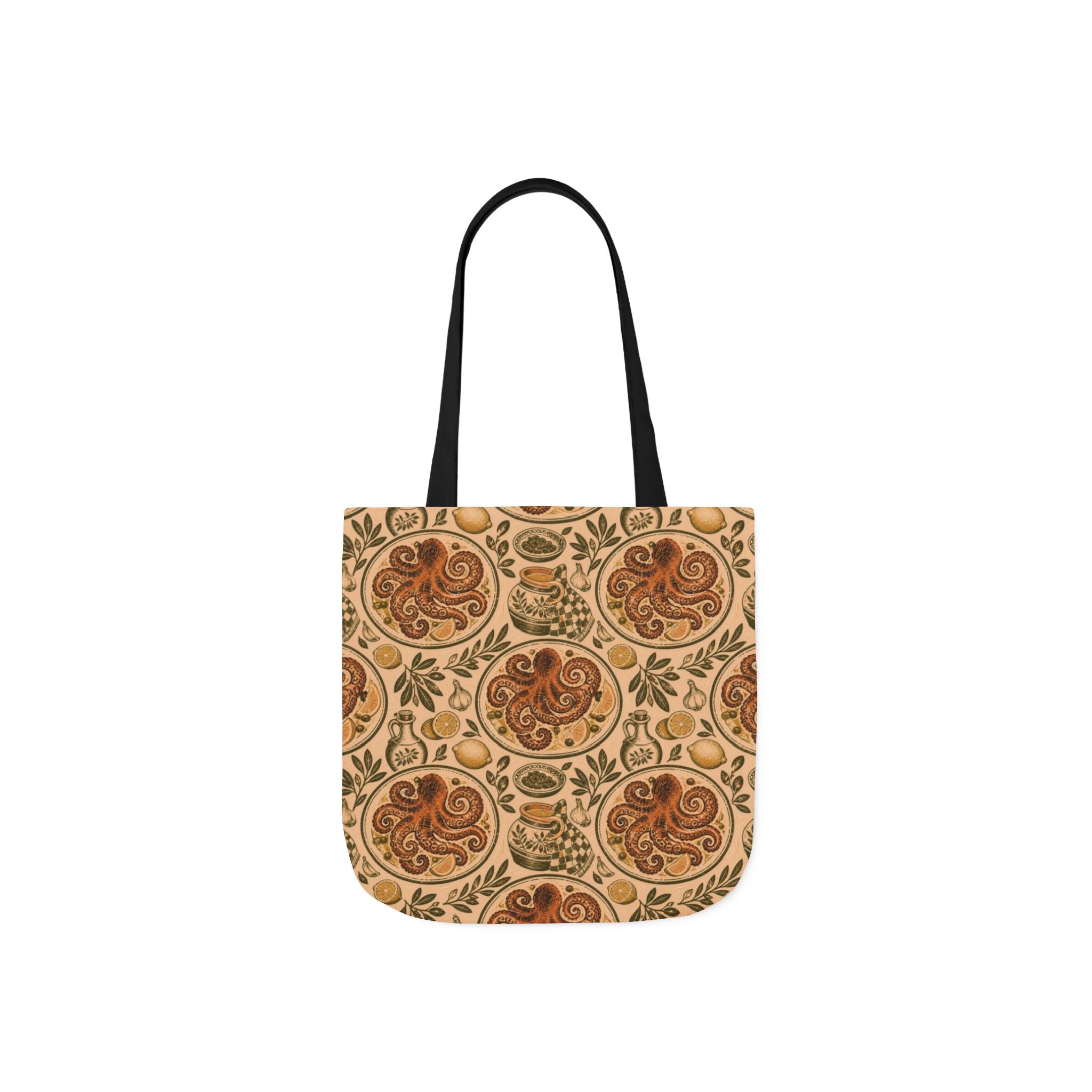 Grilled Octopus Canvas Tote Bag Mediterranean Kitchen Linocut Design Italian Cottagecore Gift