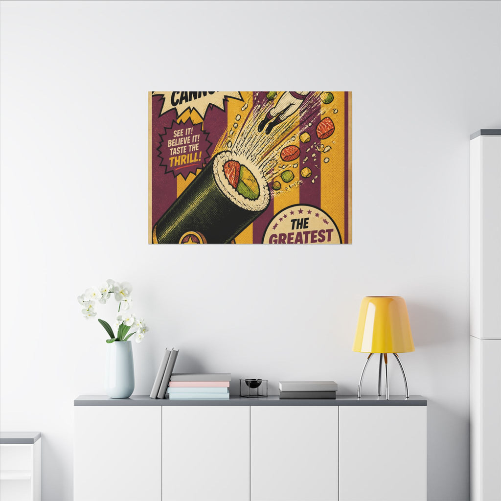 Sushi Roll Cannon Wall Art Canvas 24×36 Pop Art Restaurant Decor Maximalist Print