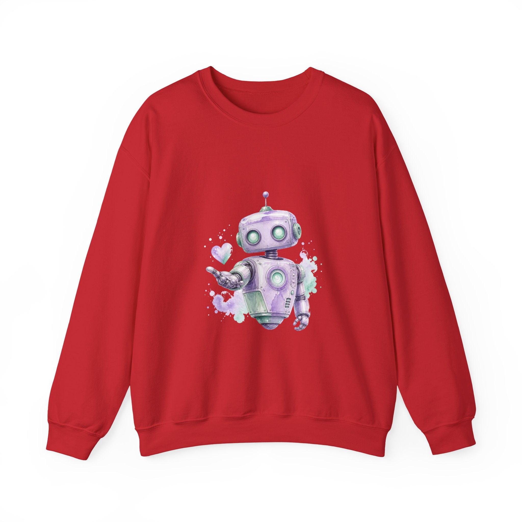 Matching Couple Sweatshirt - Robot & Heart Matching Couple Premium Fleece Sweatshirt Watercolor Art His Hers Birthday Gift - Design A