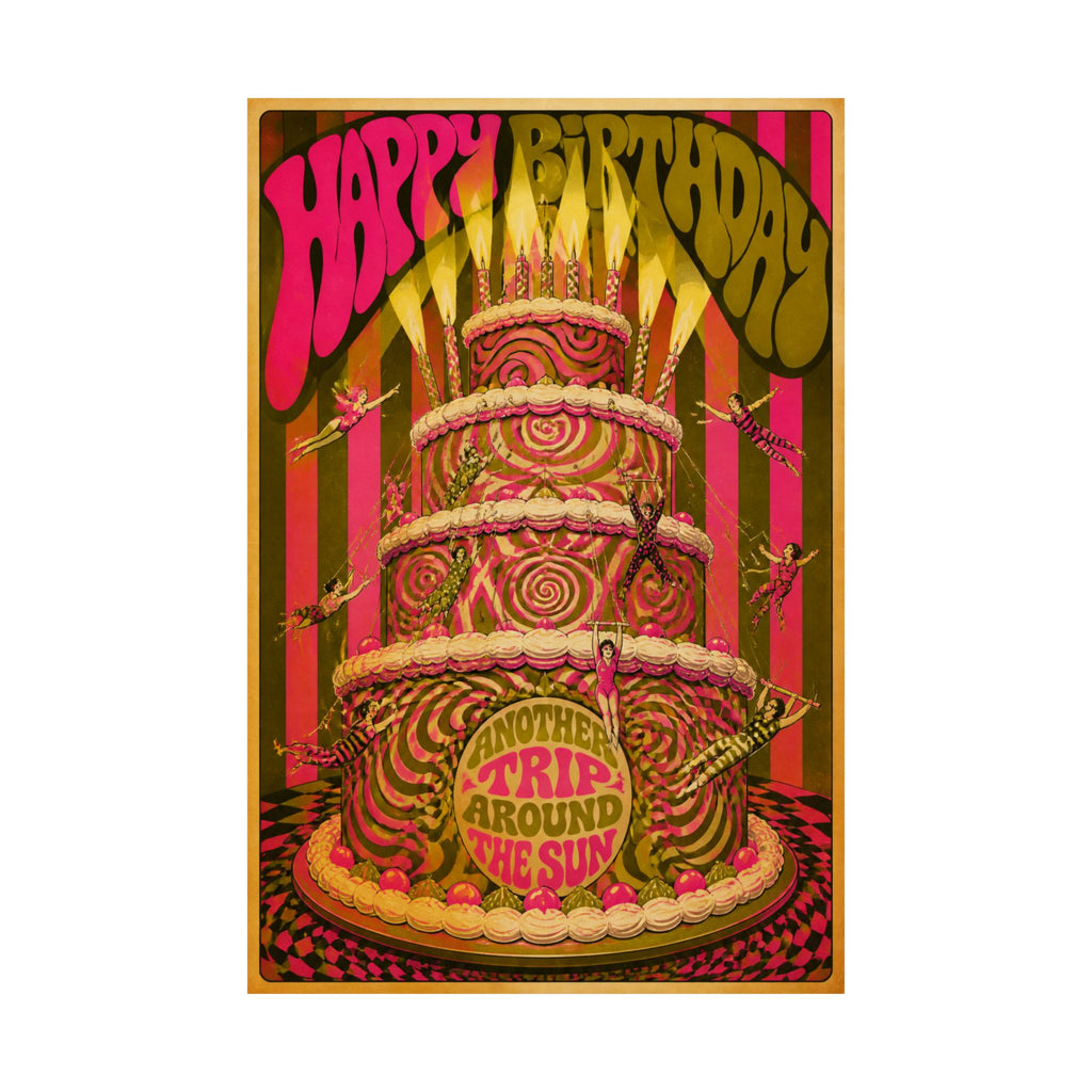 Birthday Cake Trapeze Wall Art Poster 24×36 Psychedelic Dining Room Decor Maximalist Print