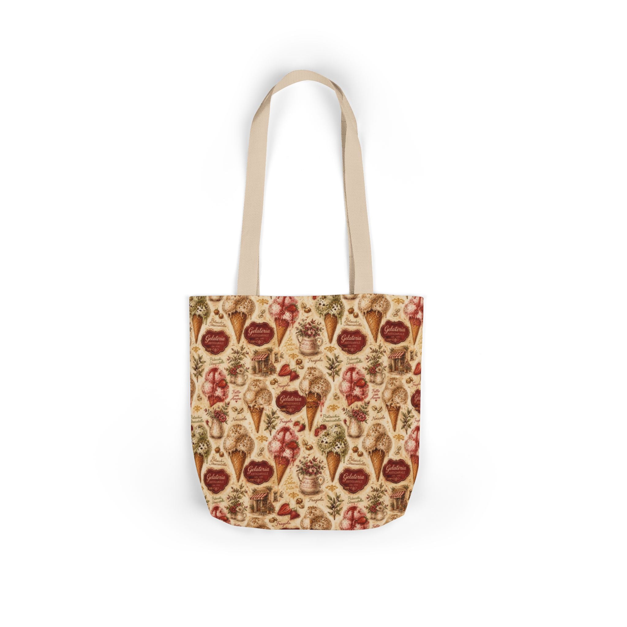 Gelato Scoops Canvas Tote Bag Mediterranean Kitchen Watercolor Design Italian Cottagecore Gift
