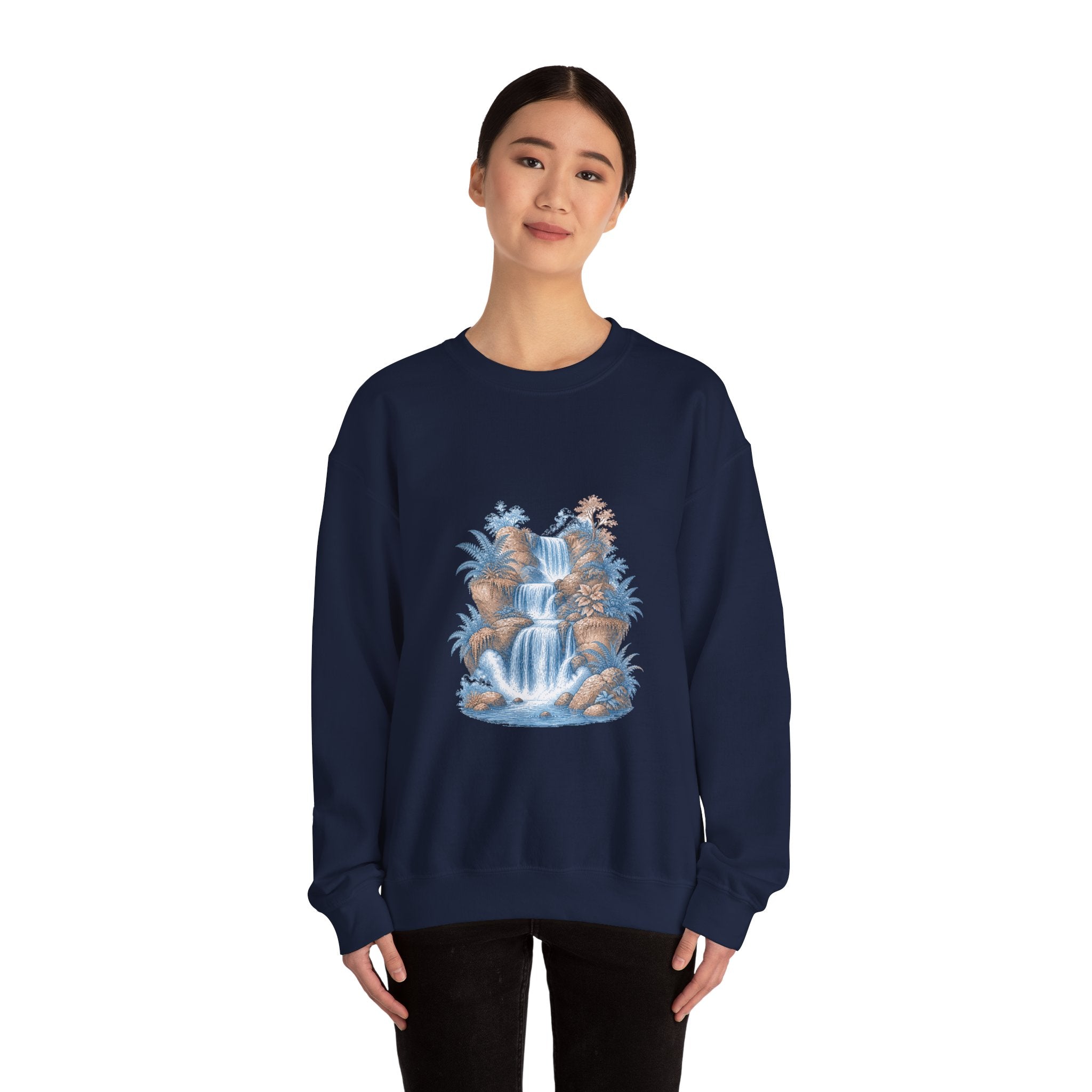 Matching Couple Sweatshirt - Wildfire & Waterfall Matching Couple Premium Fleece Sweatshirt Vintage Art His Hers Honeymoon Gift - Design B