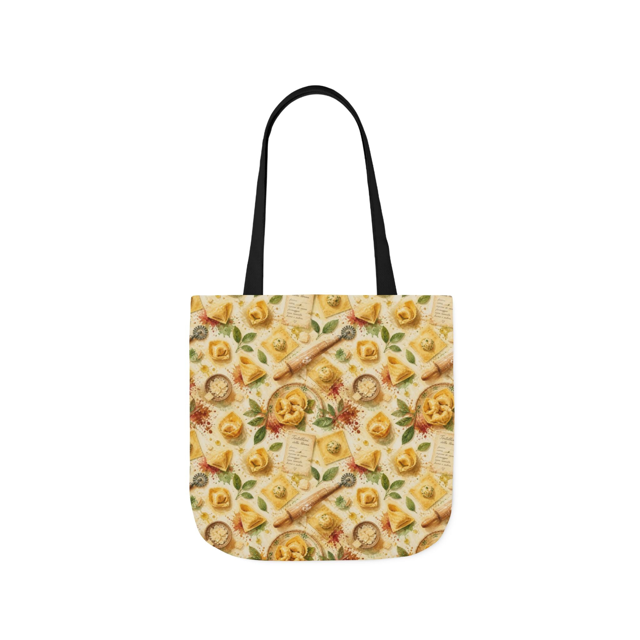 Tortellini with Sage Canvas Tote Bag Mediterranean Kitchen Watercolor Splash Design Italian Cottagecore Gift