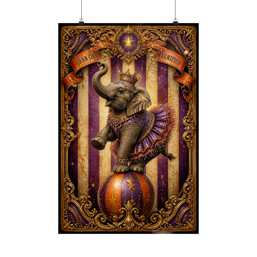 Elephant on Ball Wall Art Poster 18×24 Baroque Home Office Decor Maximalist Print