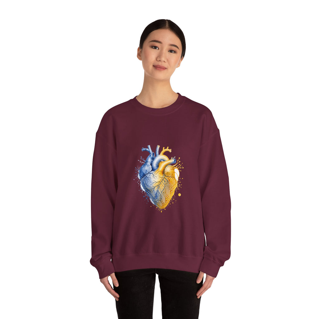 Matching Couple Sweatshirt - Robot & Heart Matching Couple Crewneck Sweatshirt Watercolor Art His Hers Engagement Gift - Design B