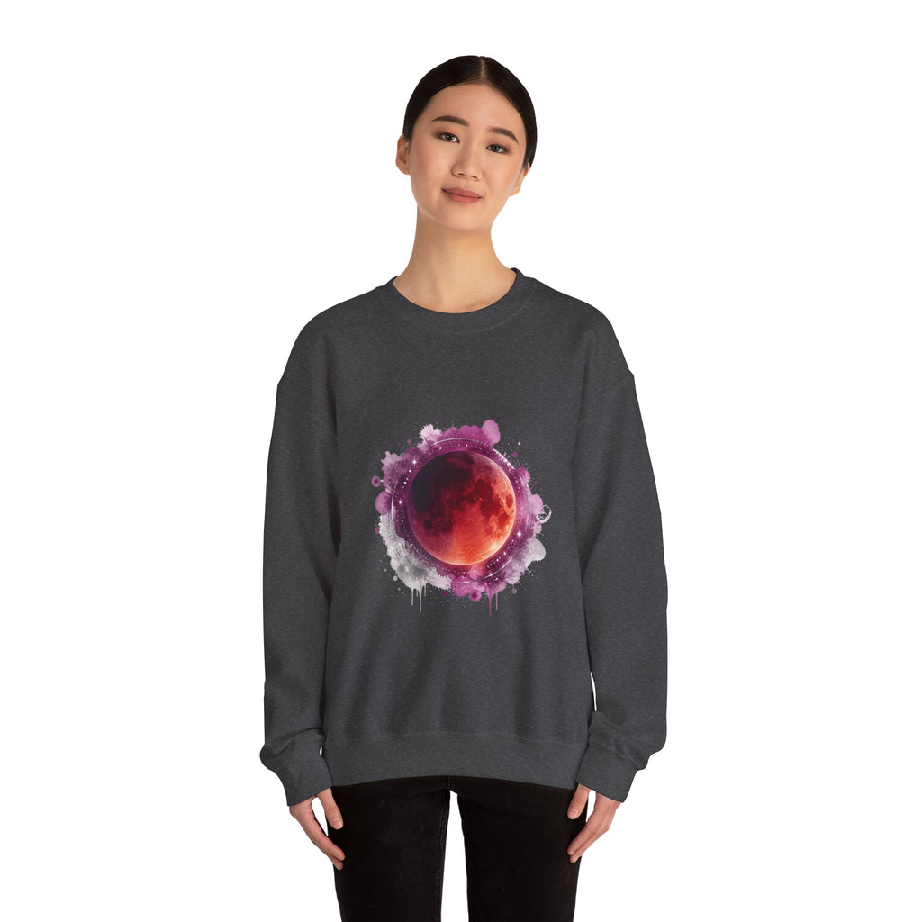 Matching Couple Sweatshirt - Solar & Lunar Eclipse Matching Couple Premium Fleece Sweatshirt Watercolor Art His Hers Birthday Gift - Design B