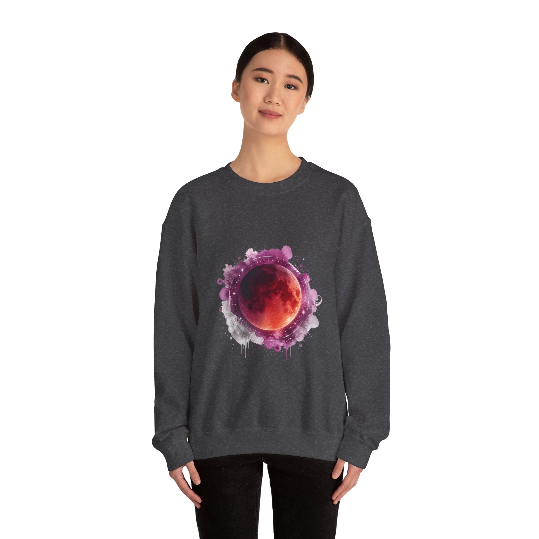 Matching Couple Sweatshirt - Solar & Lunar Eclipse Matching Couple Premium Fleece Sweatshirt Watercolor Art His Hers Birthday Gift - Design B
