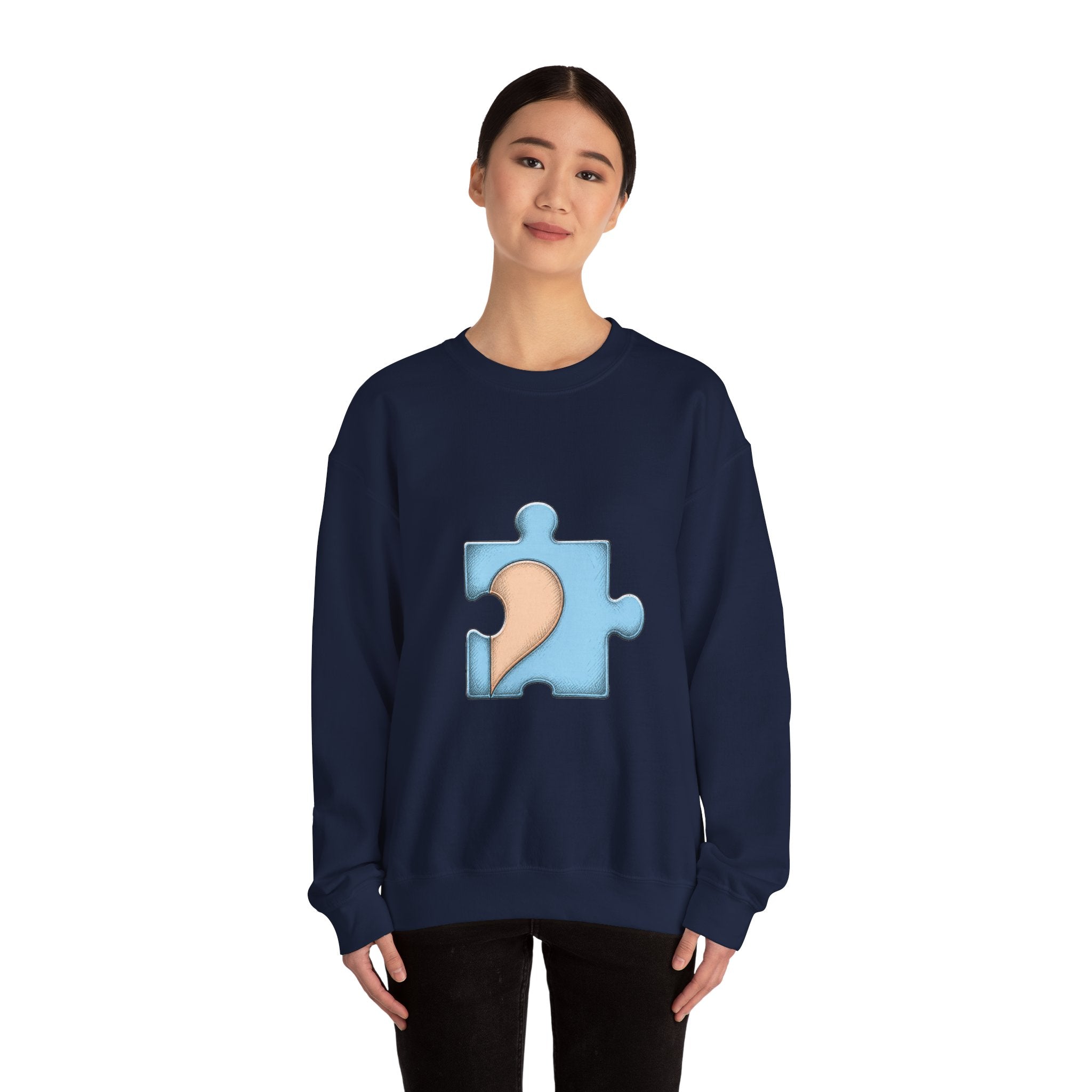 Matching Couple Sweatshirt - Puzzle Pieces Matching Couple Crewneck Sweatshirt Hand-Drawn Art His Hers Best Friend Gift - Design B
