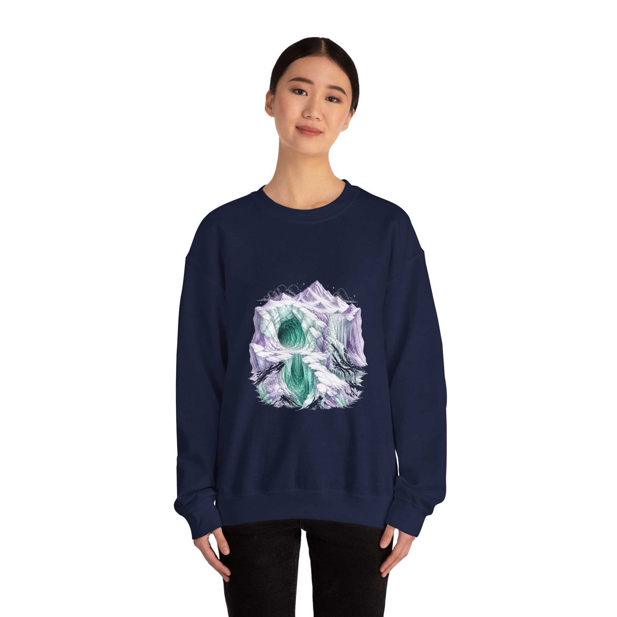 Matching Couple Sweatshirt - Volcano & Glacier Matching Couple Premium Fleece Sweatshirt Hand-Drawn Art His Hers Anniversary Gift - Design B