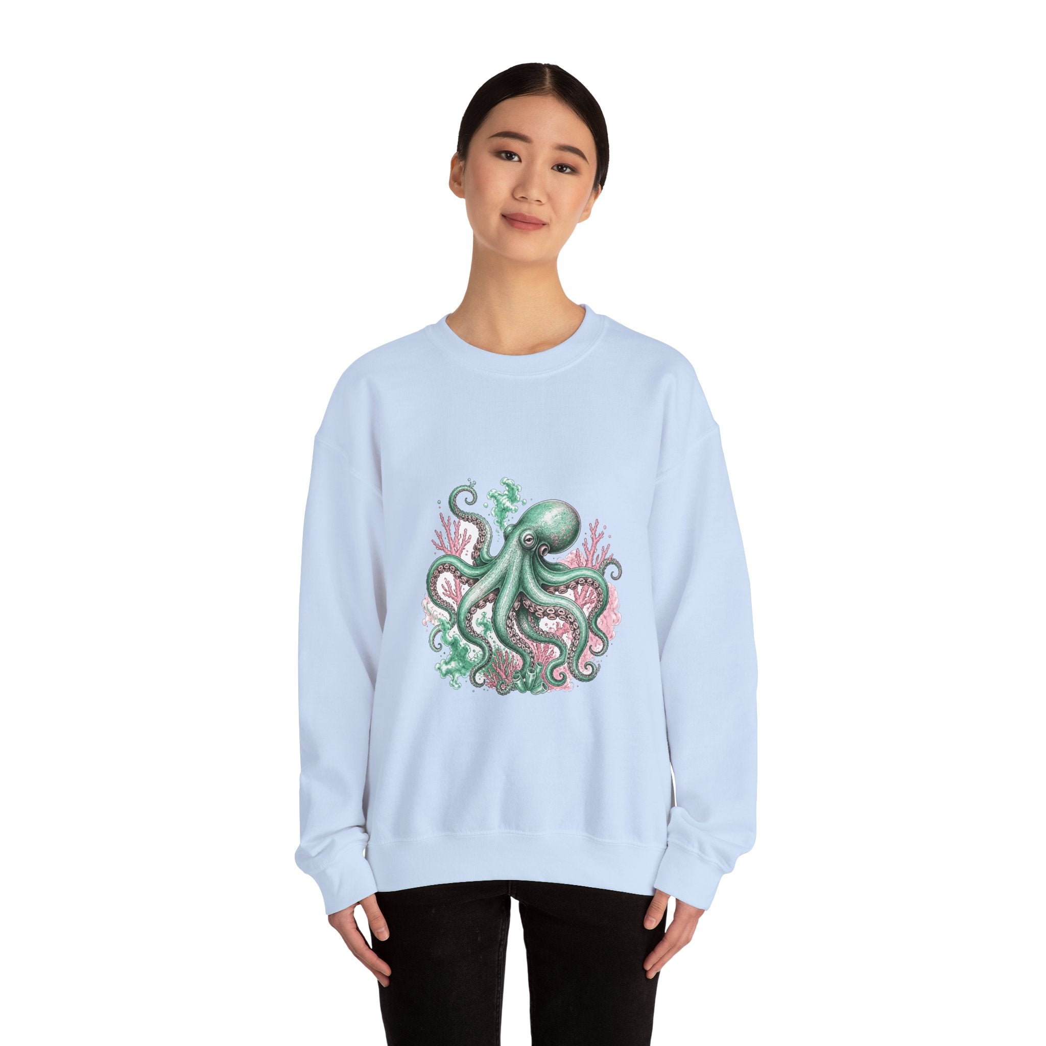 Matching Couple Sweatshirt - Octopus & Jellyfish Matching Couple Premium Fleece Sweatshirt Hand-Drawn Art His Hers Anniversary Gift - Design A