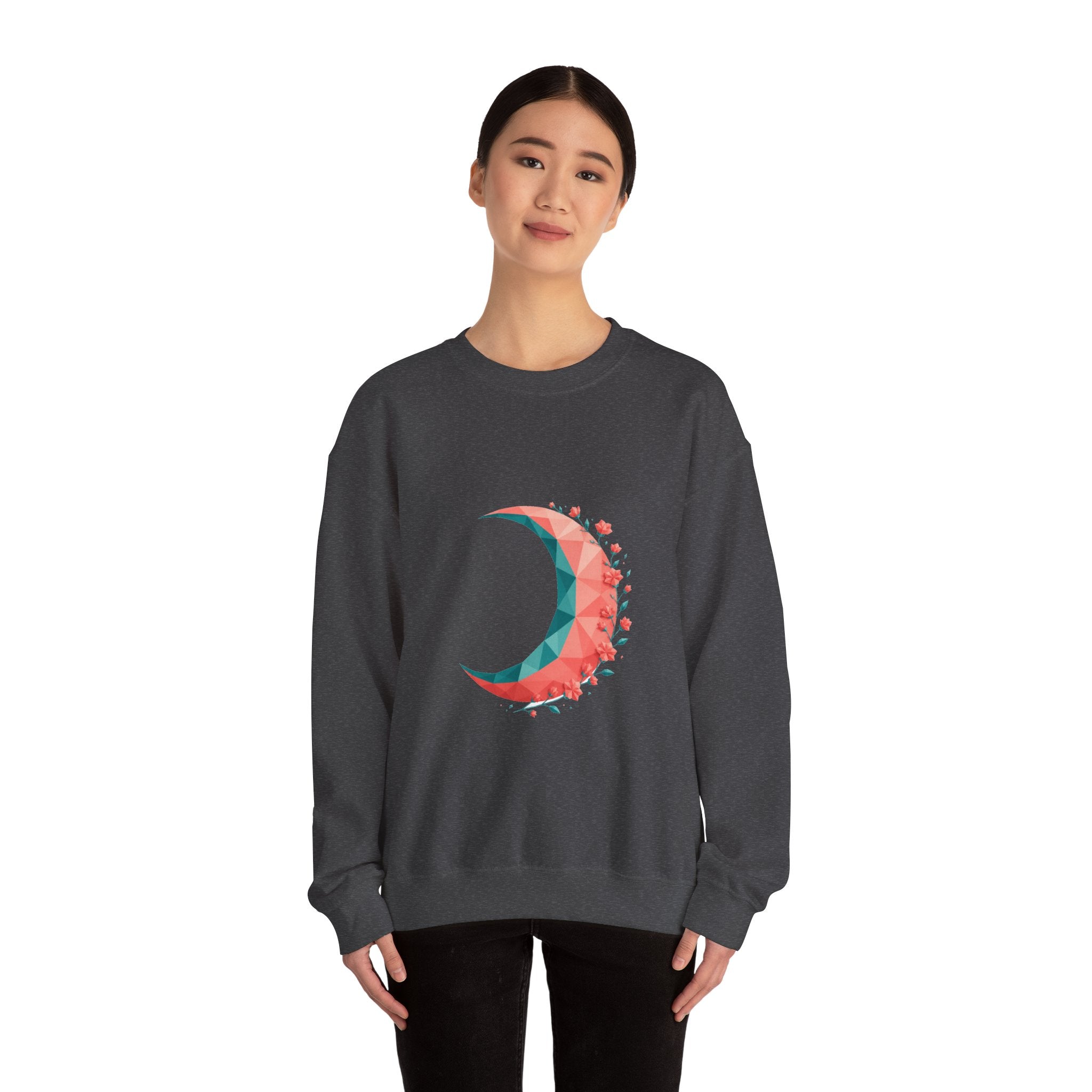 Matching Couple Sweatshirt - Waxing & Waning Moon Matching Couple Crewneck Sweatshirt Geometric Art His Hers Couple Gift - Design A