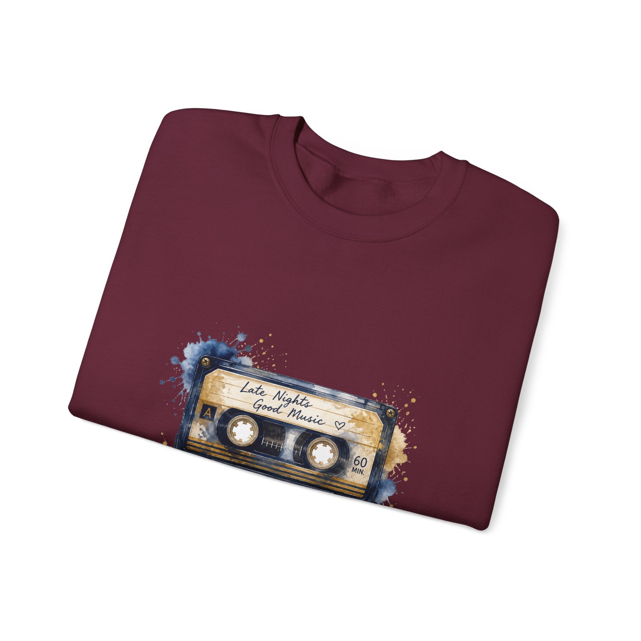 Matching Couple Sweatshirt - Vinyl & Cassette Matching Couple Crewneck Sweatshirt Watercolor Art His Hers Engagement Gift - Design B