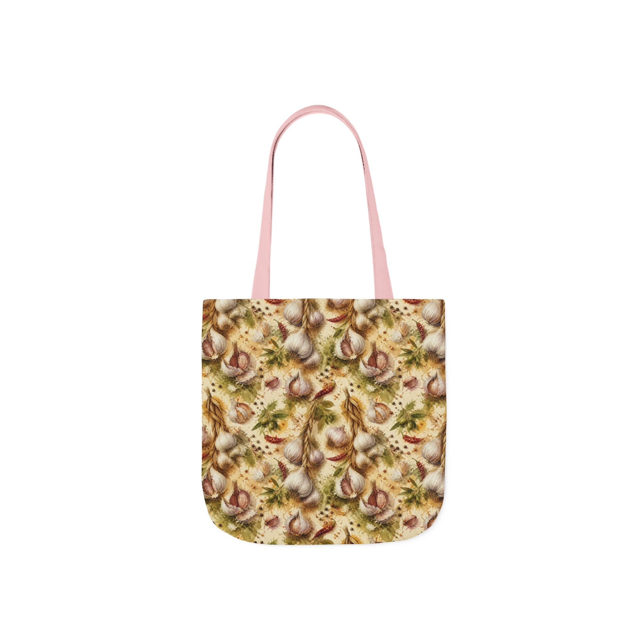 Garlic Bulbs & Cloves Canvas Tote Bag Mediterranean Kitchen Watercolor Splash Design Italian Cottagecore Gift