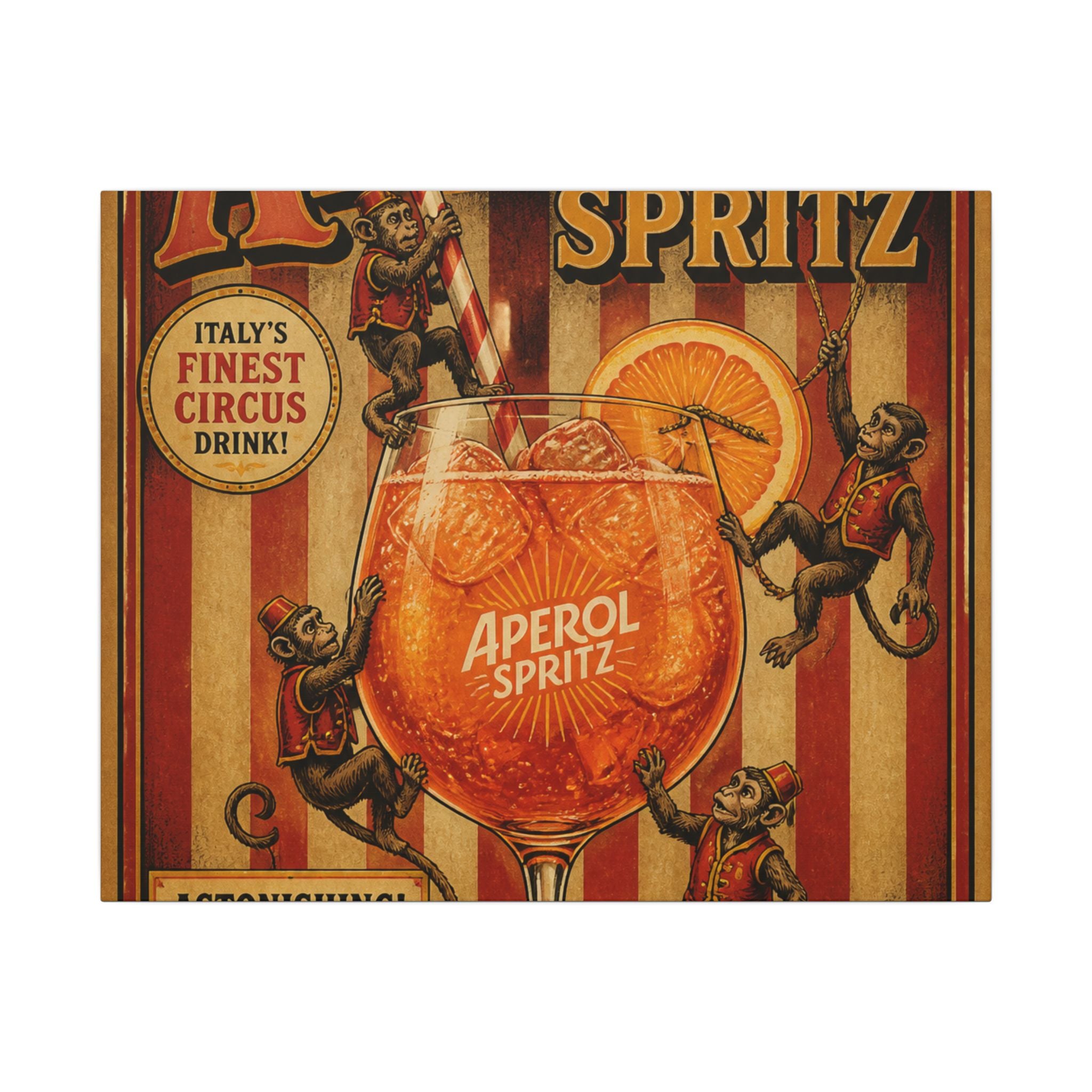 Aperol Spritz Monkeys Wall Art Canvas 24×36 Vintage Circus Bedroom Decor Maximalist Print