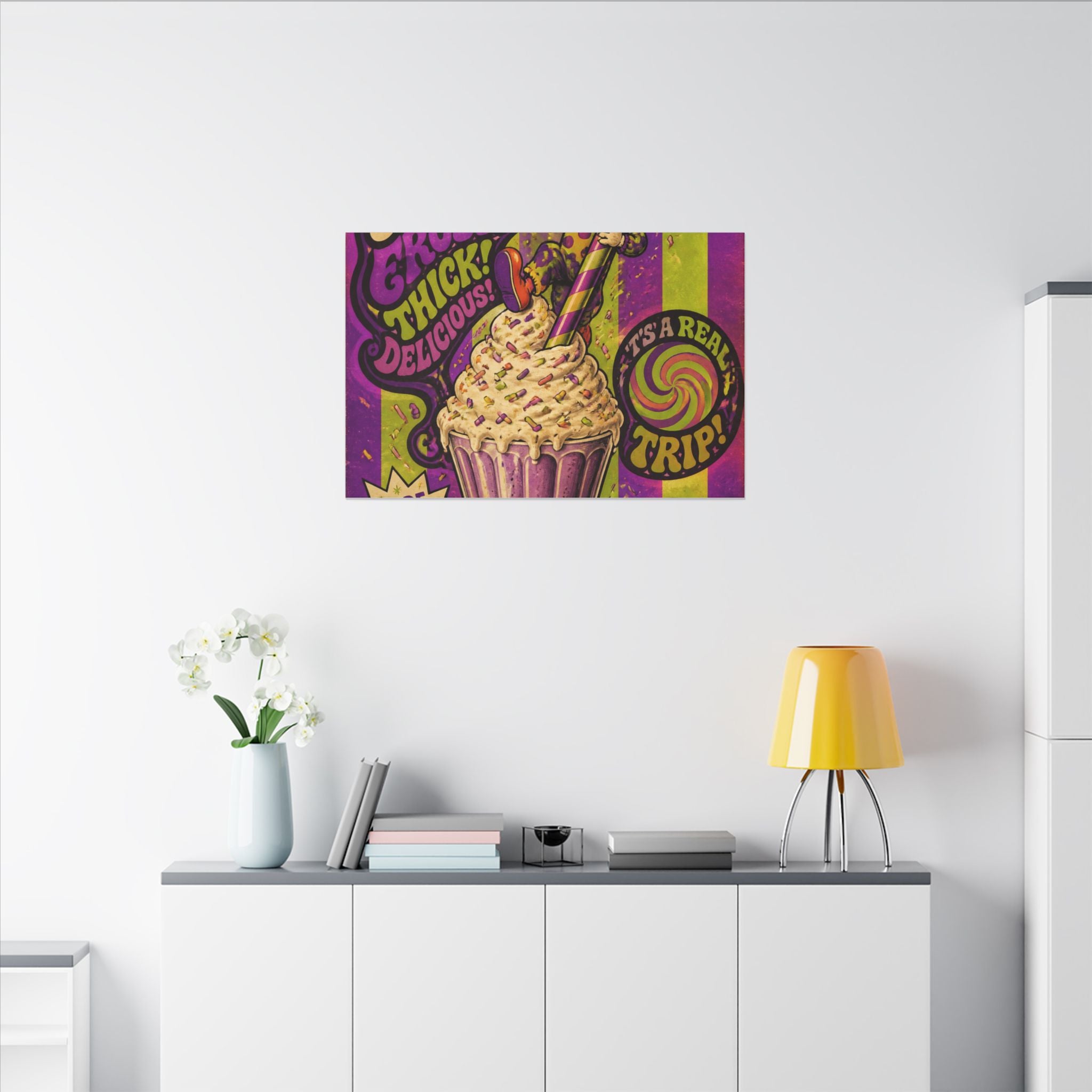 Milkshake Slide Clown Wall Art Canvas 16×20 Psychedelic Cafe Decor Maximalist Print