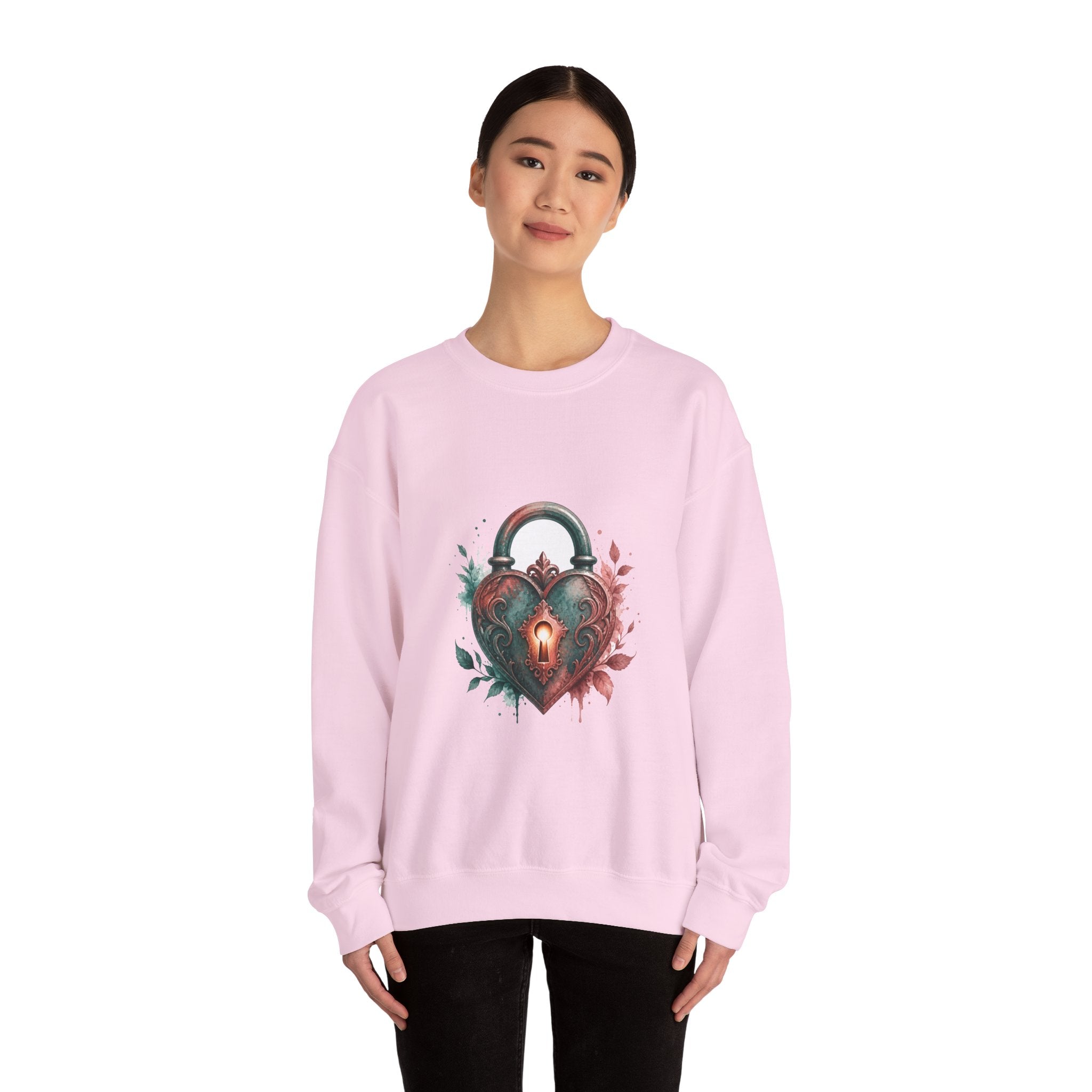 Matching Couple Sweatshirt - Key & Lock Matching Couple Premium Fleece Sweatshirt Watercolor Art His Hers Birthday Gift - Design B
