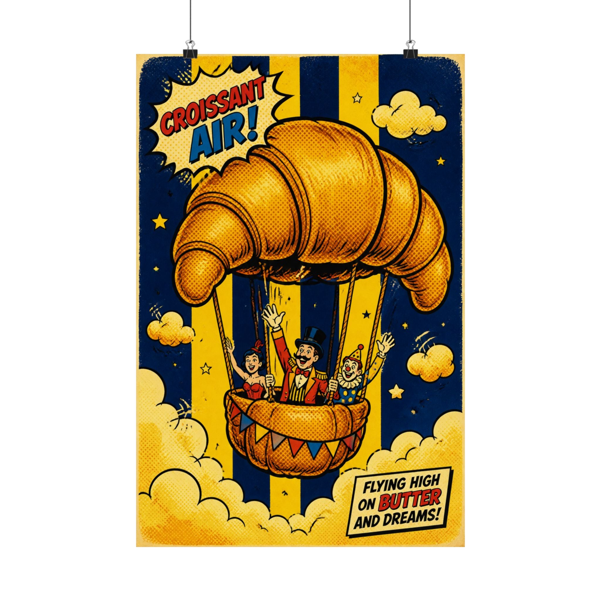 Croissant Hot Air Balloon Wall Art Poster 18×24 Pop Art Living Room Decor Maximalist Print