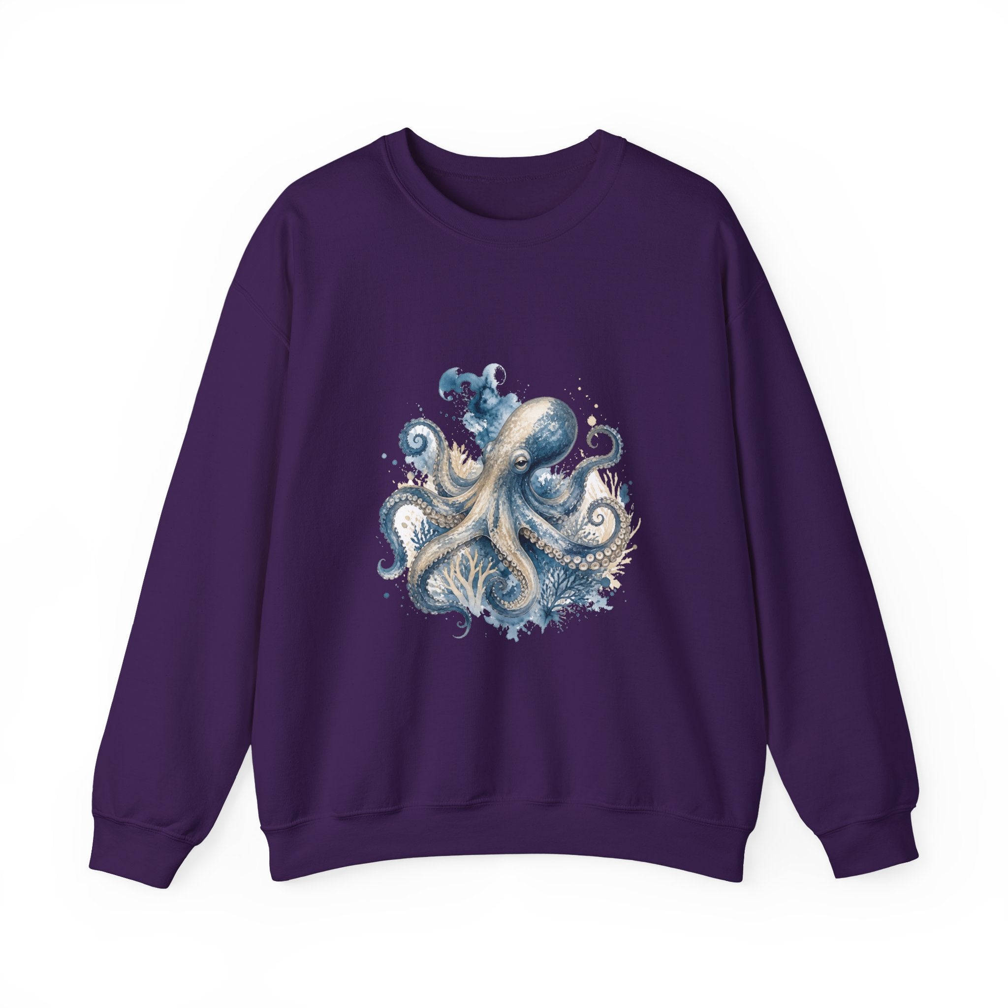 Matching Couple Sweatshirt - Octopus & Jellyfish Matching Couple Crewneck Sweatshirt Watercolor Art His Hers Engagement Gift - Design A