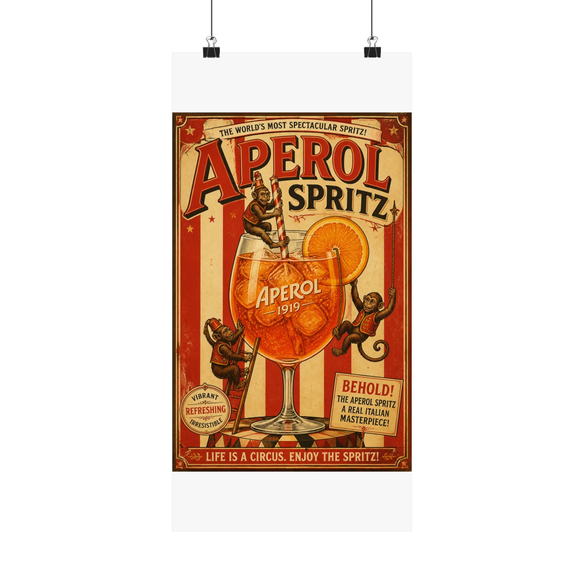 Aperol Spritz Monkeys Wall Art Poster 24×36 Vintage Circus Bedroom Decor Maximalist Print