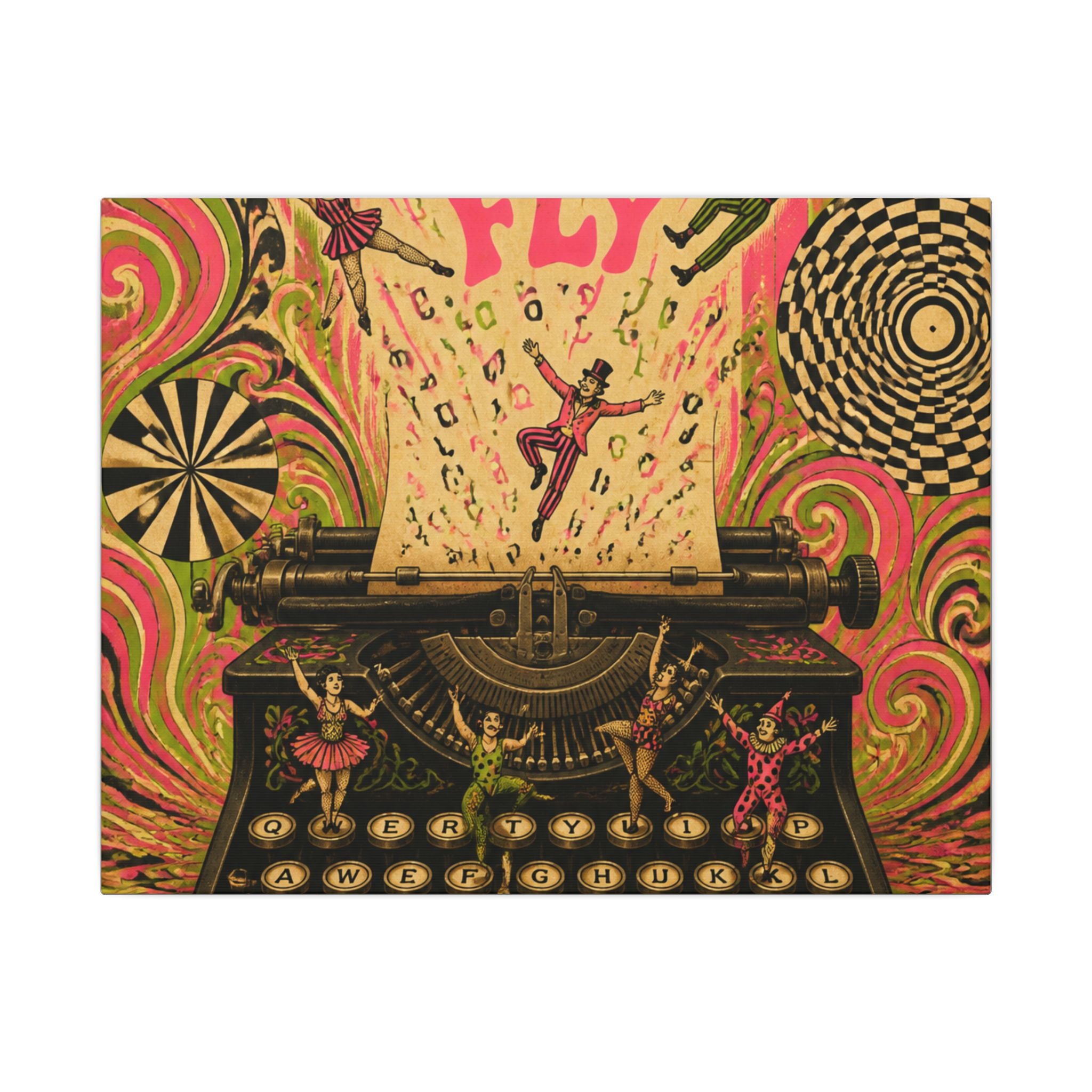 Typewriter Flying Letters Wall Art Canvas 16×20 Psychedelic Cafe Decor Maximalist Print
