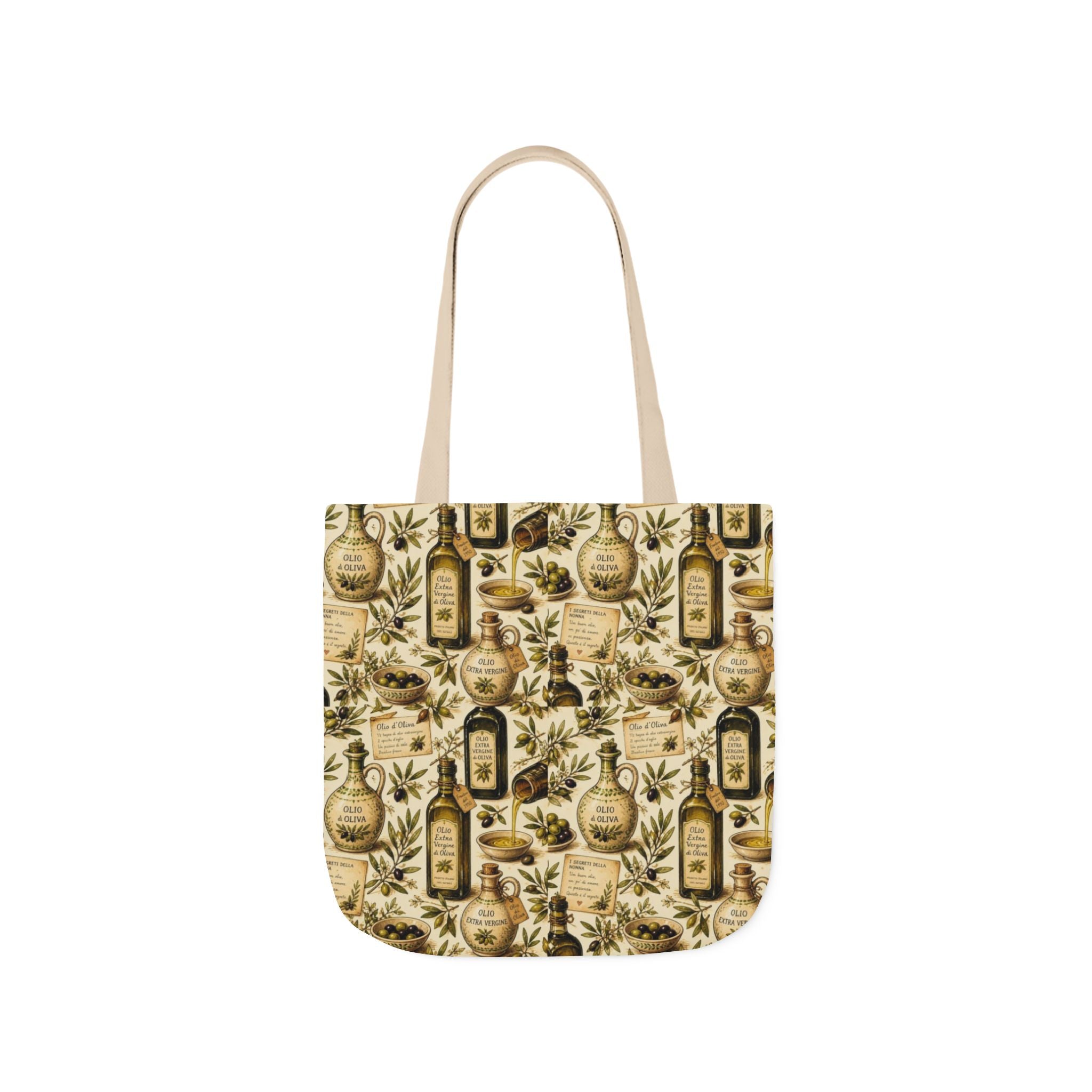 Olive Oil Bottles Canvas Tote Bag Mediterranean Kitchen Watercolor Design Italian Cottagecore Gift