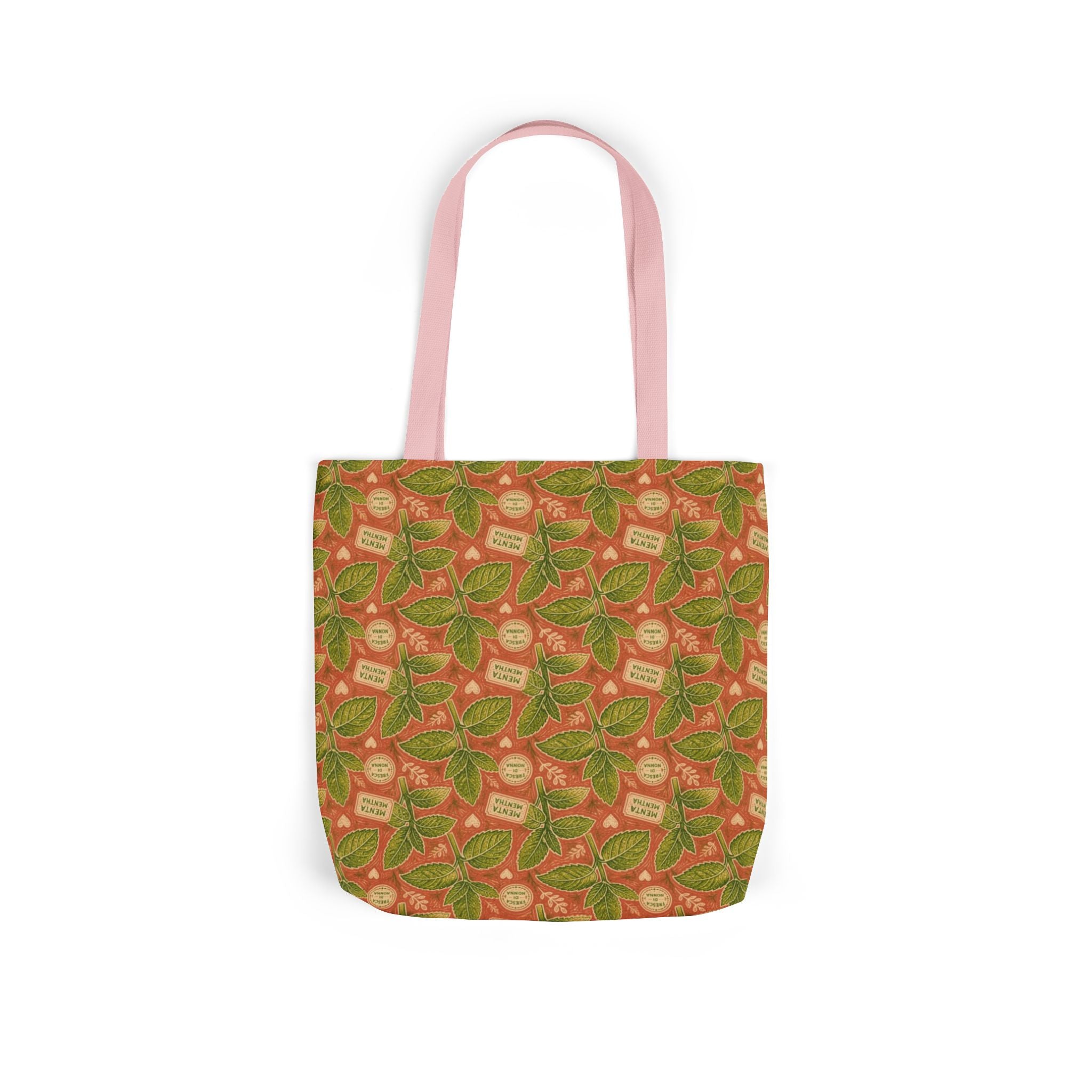 Fresh Mint Leaves Canvas Tote Bag Mediterranean Kitchen Linocut Design Italian Cottagecore Gift
