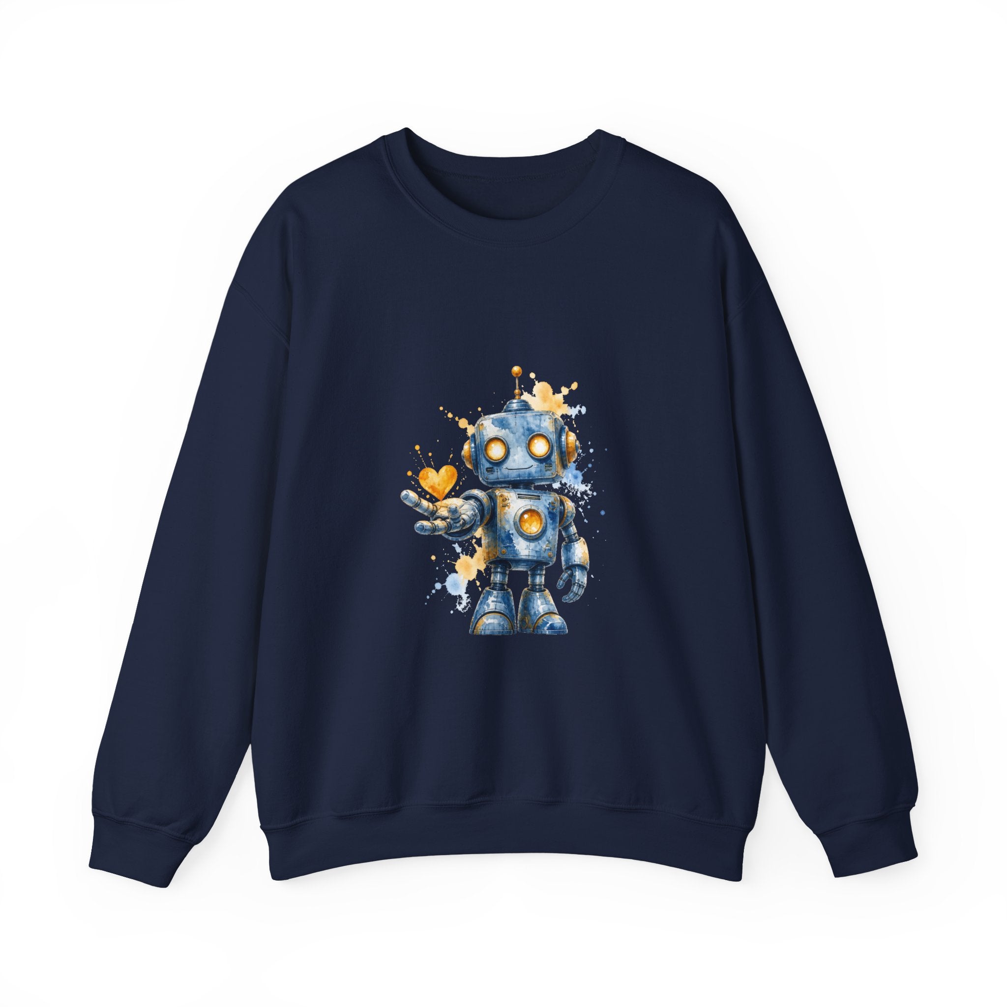 Matching Couple Sweatshirt - Robot & Heart Matching Couple Crewneck Sweatshirt Watercolor Art His Hers Engagement Gift - Design A