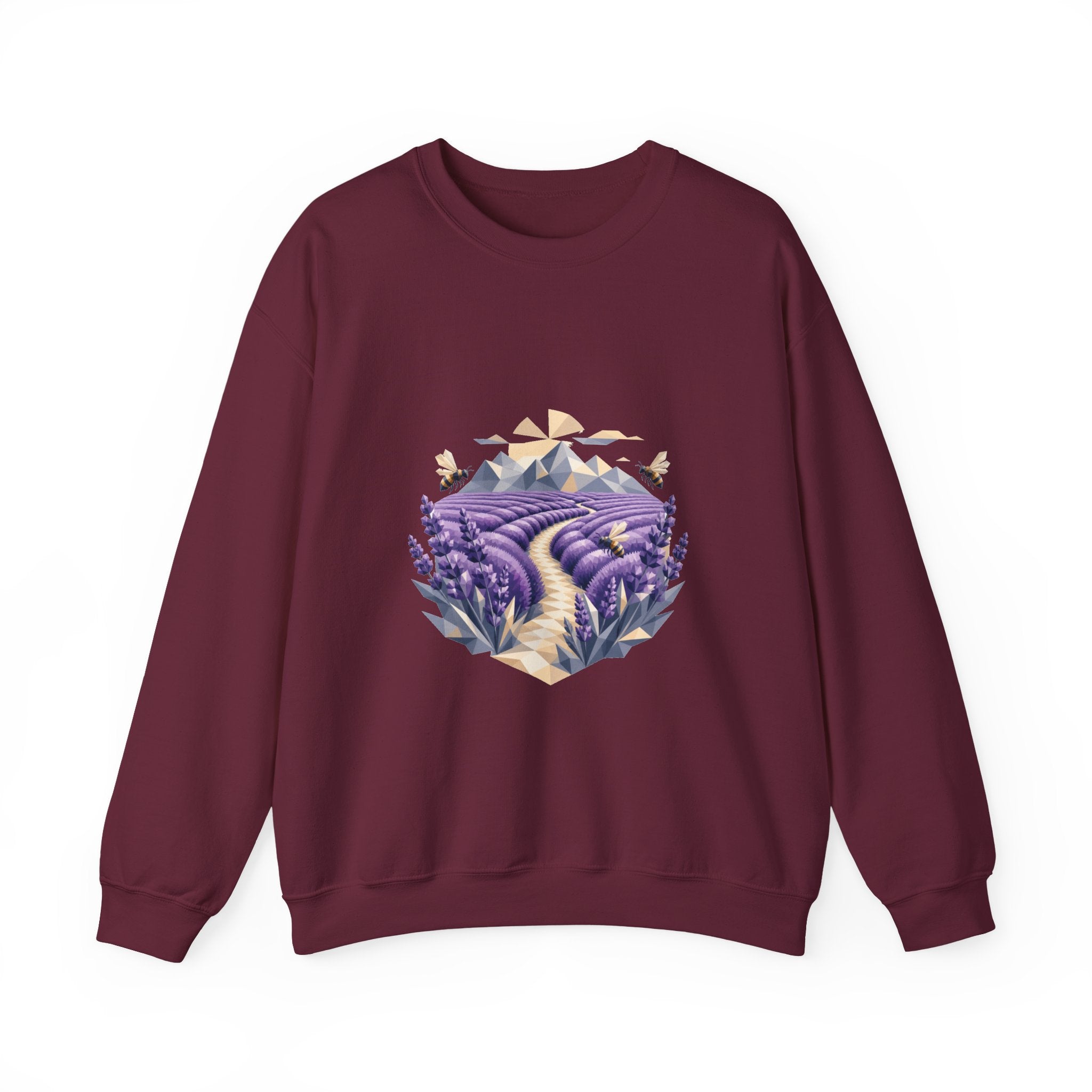 Matching Couple Sweatshirt - Lavender Fields & Canyon Matching Couple Crewneck Sweatshirt Geometric Art His Hers Couple Gift - Design A