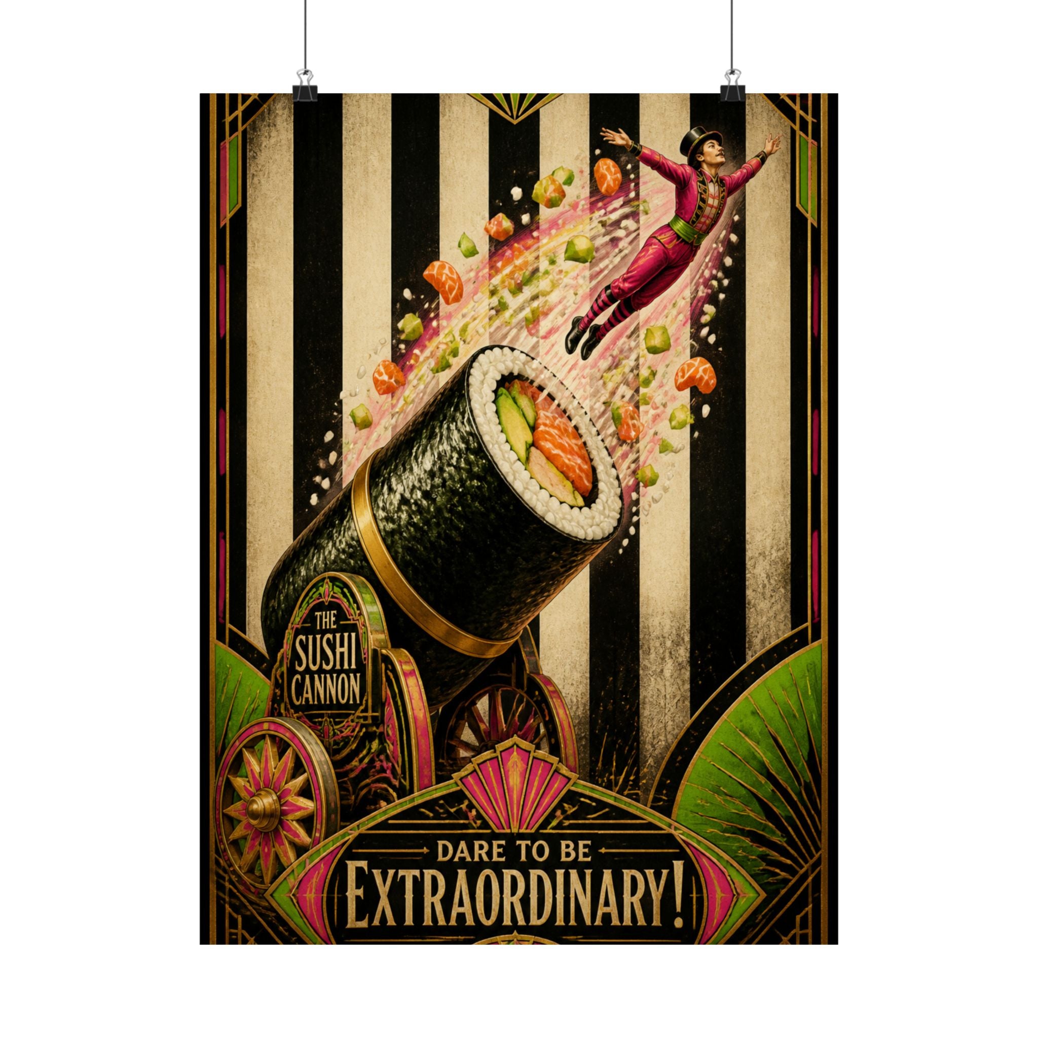 Sushi Roll Cannon Wall Art Poster 18×24 Art Deco Entryway Decor Maximalist Print
