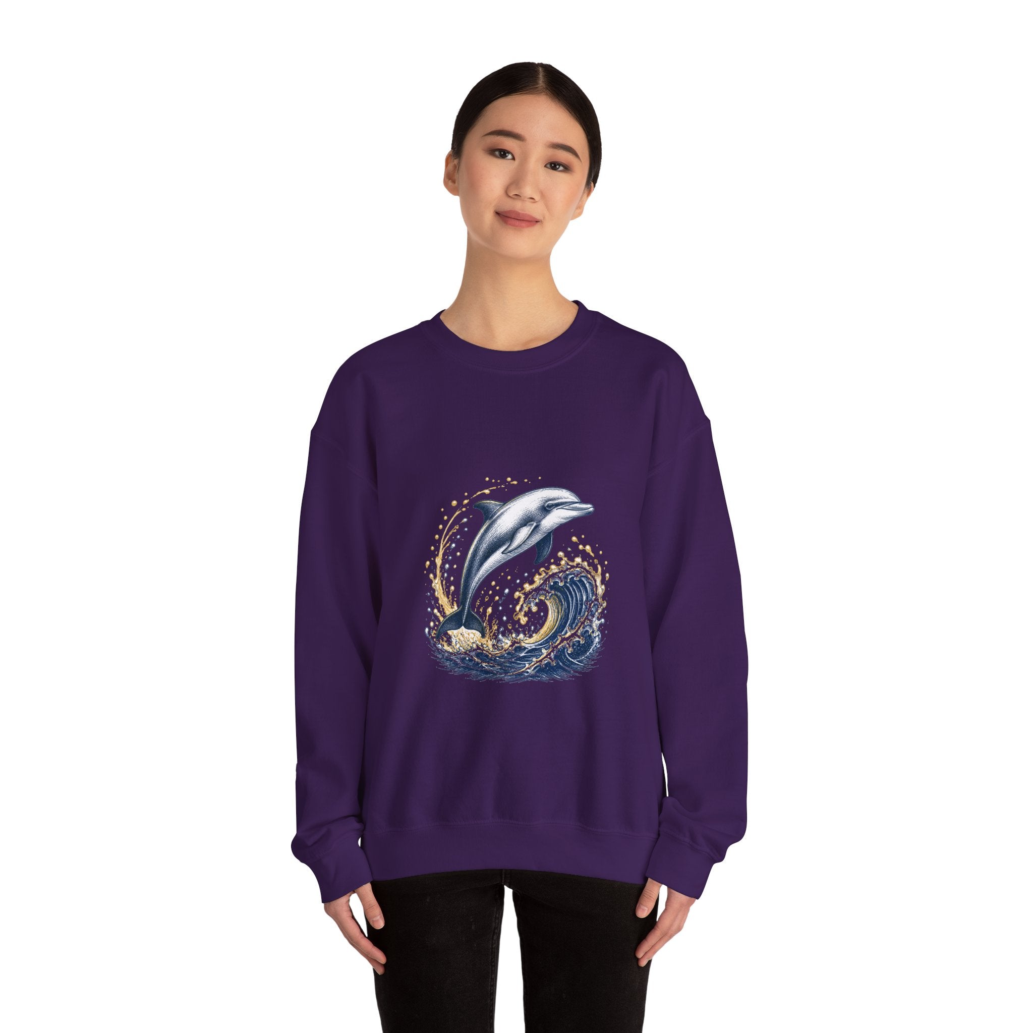 Matching Couple Sweatshirt - Shark & Dolphin Matching Couple Comfort Colors Crew Hand-Drawn Art His Hers Anniversary Gift - Design B