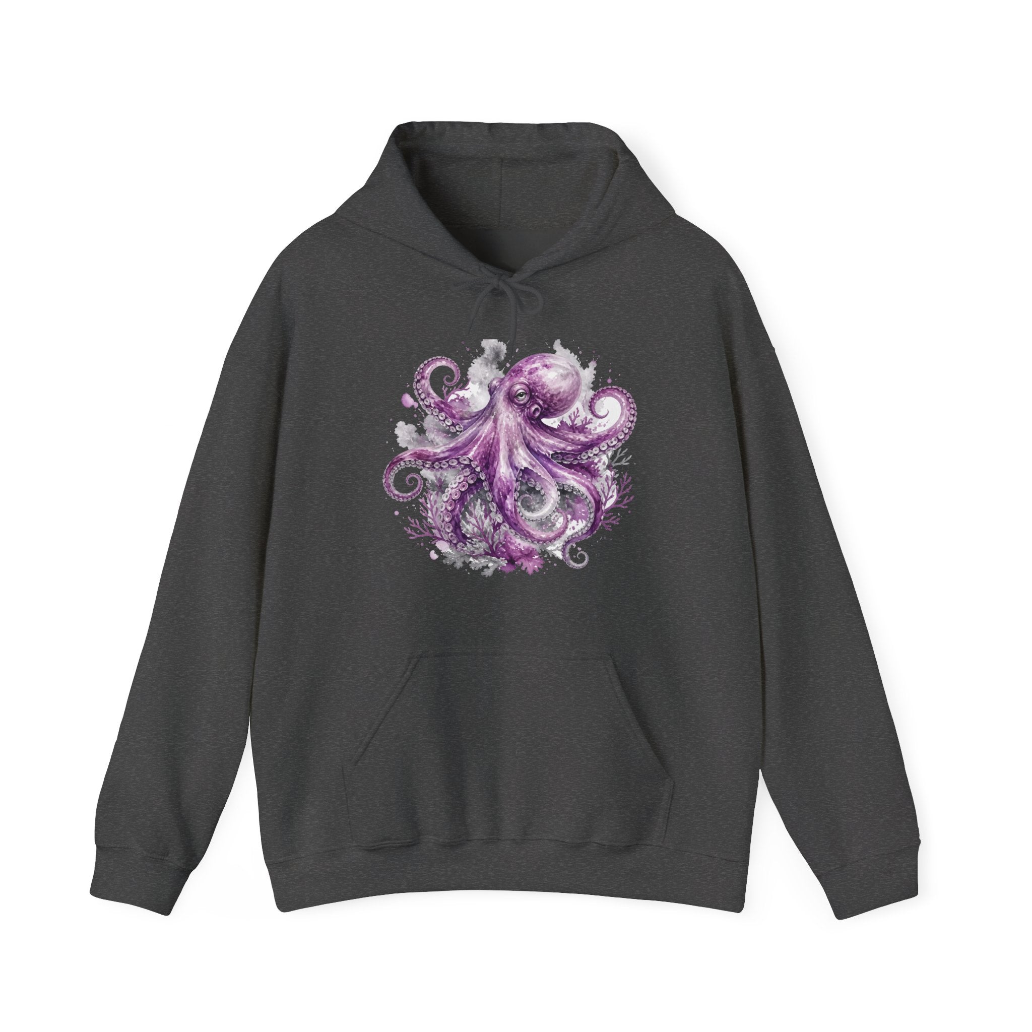 Matching Couple Sweatshirt - Octopus & Jellyfish Matching Couple Hooded Sweatshirt Watercolor Art His Hers Engagement Gift - Design A
