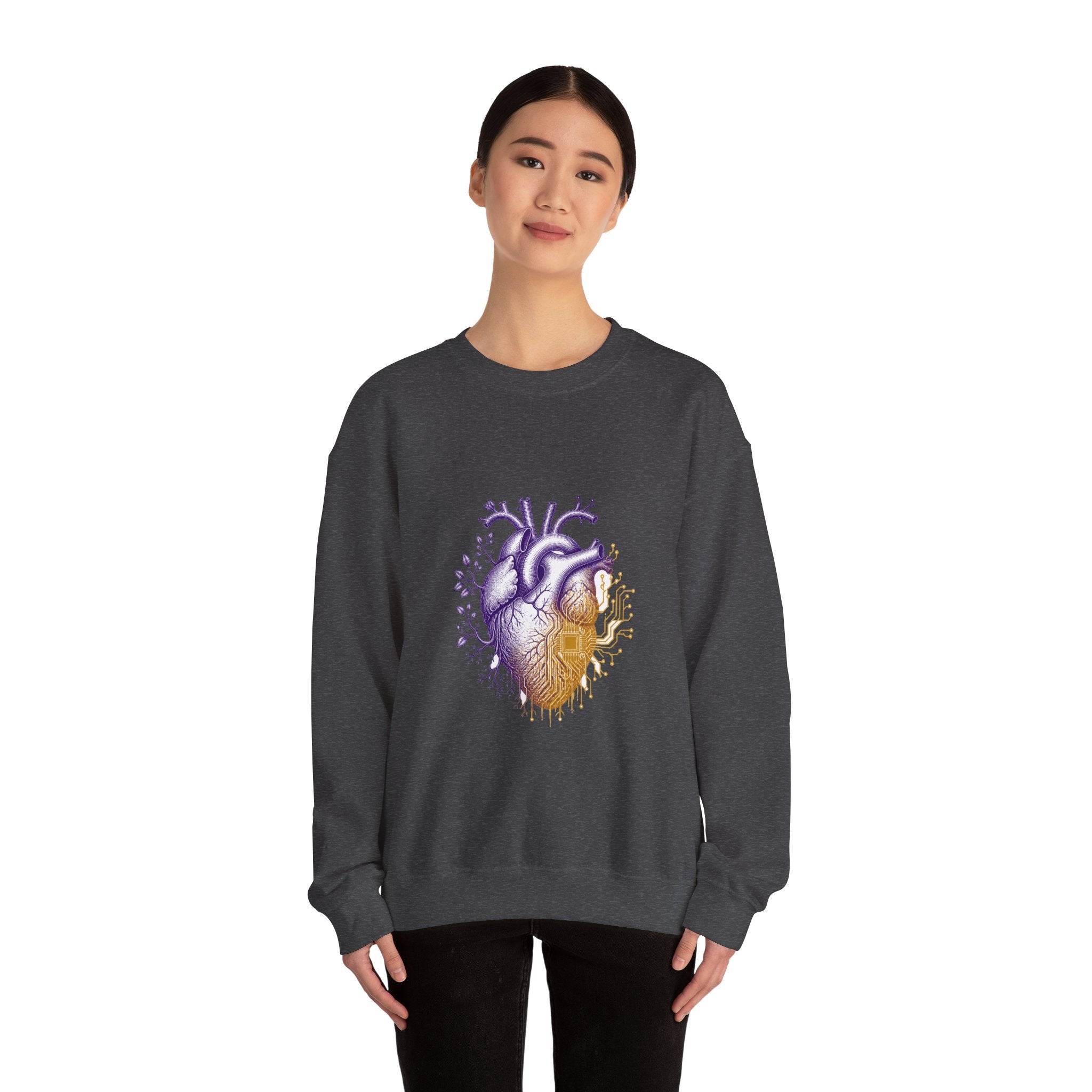 Matching Couple Sweatshirt - Robot & Heart Matching Couple Crewneck Sweatshirt Vintage Art His Hers Wedding Gift - Design B