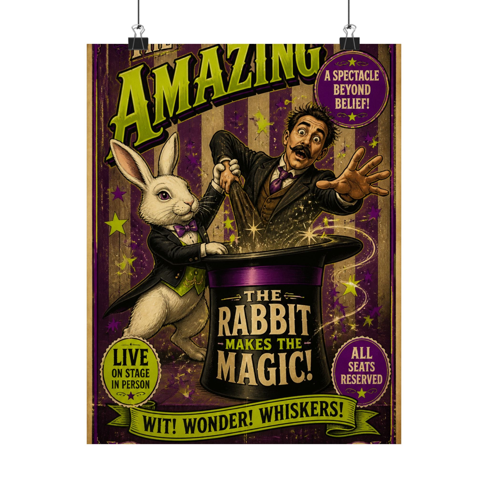 Magic Hat Rabbit Wall Art Poster 18×24 Vintage Circus Kitchen Decor Maximalist Print