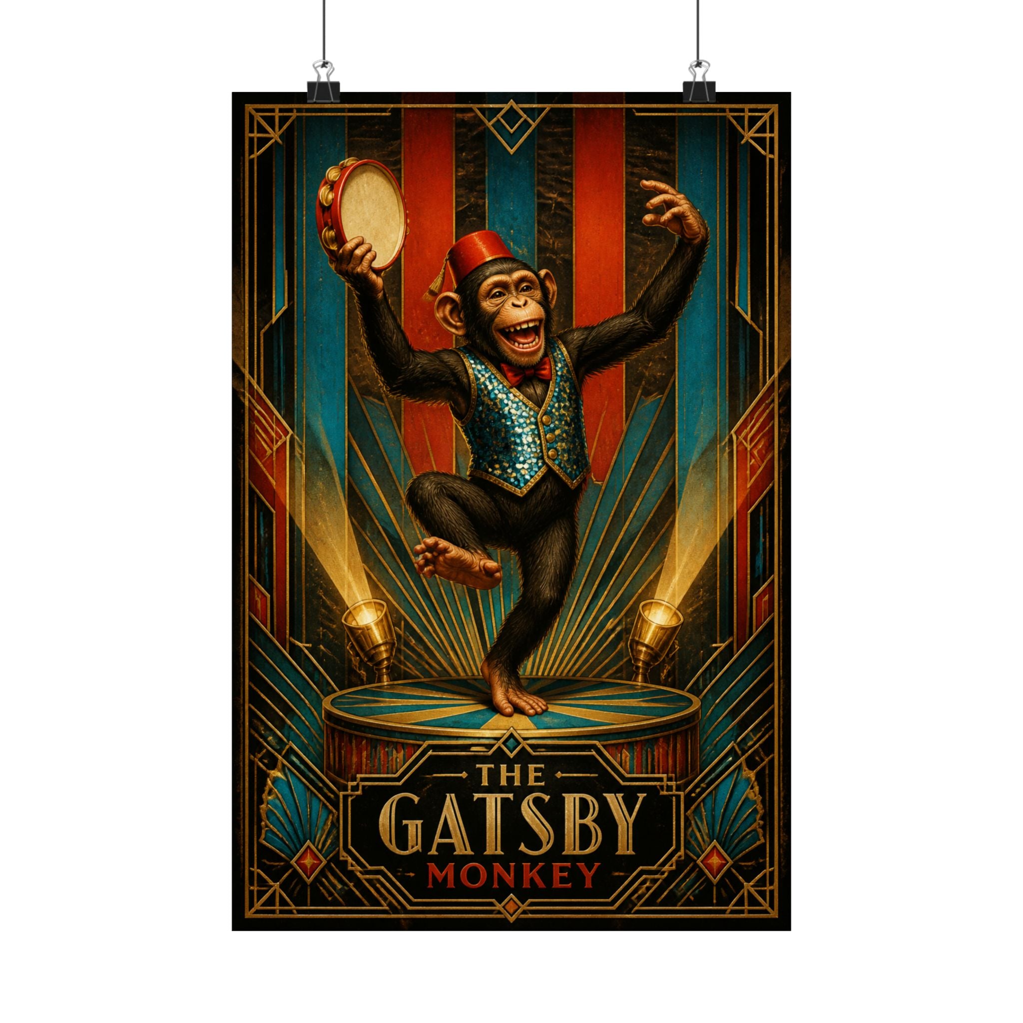 Dancing Monkey Wall Art Poster 24×36 Art Deco Bar Area Decor Maximalist Print